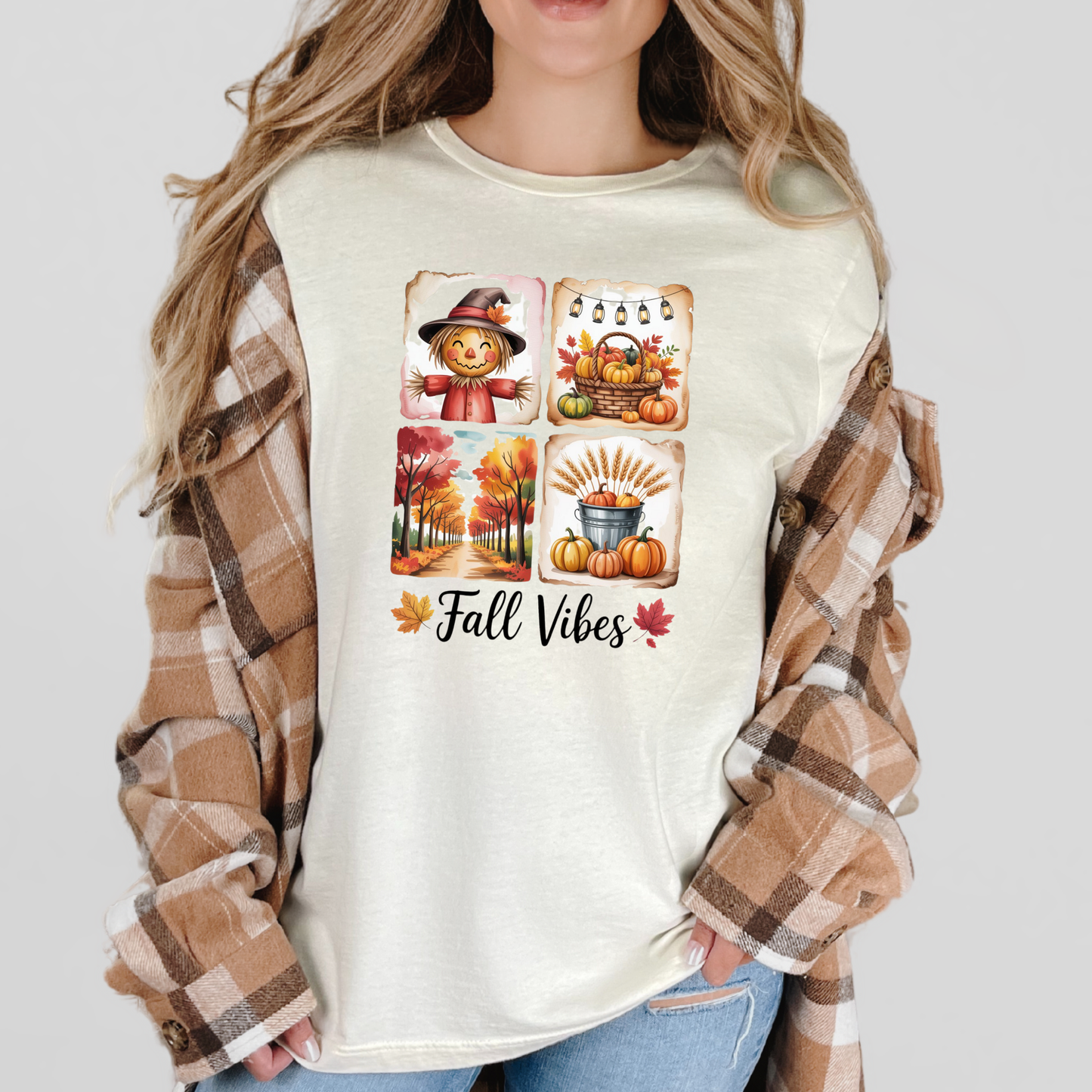 Wholesale Square Fall Vibes Graphic Tee - Natural Tee