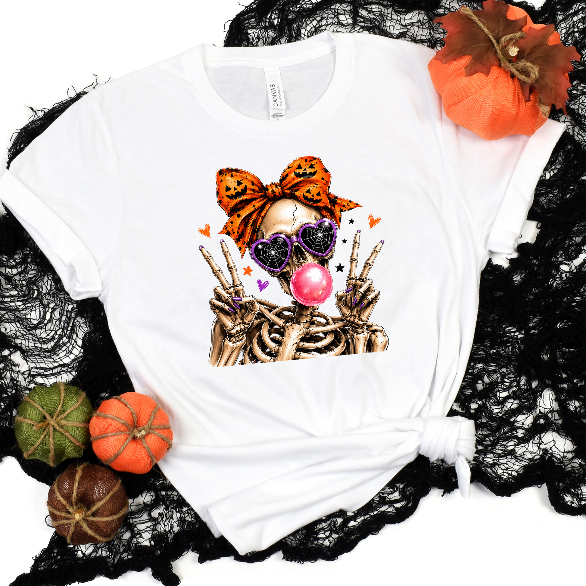 Wholesale Cute Skeleton Halloween Graphic Tee - White 