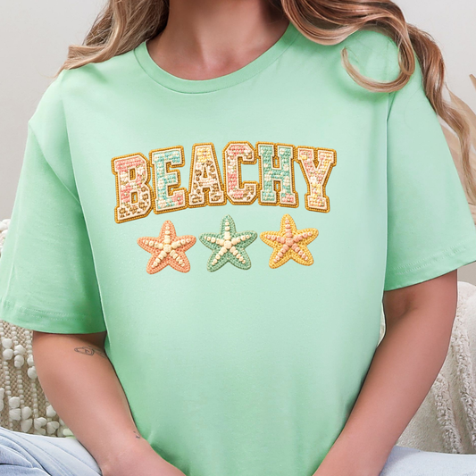 Wholesale Beachy Floral Patchwork Graphic Tee - Mint