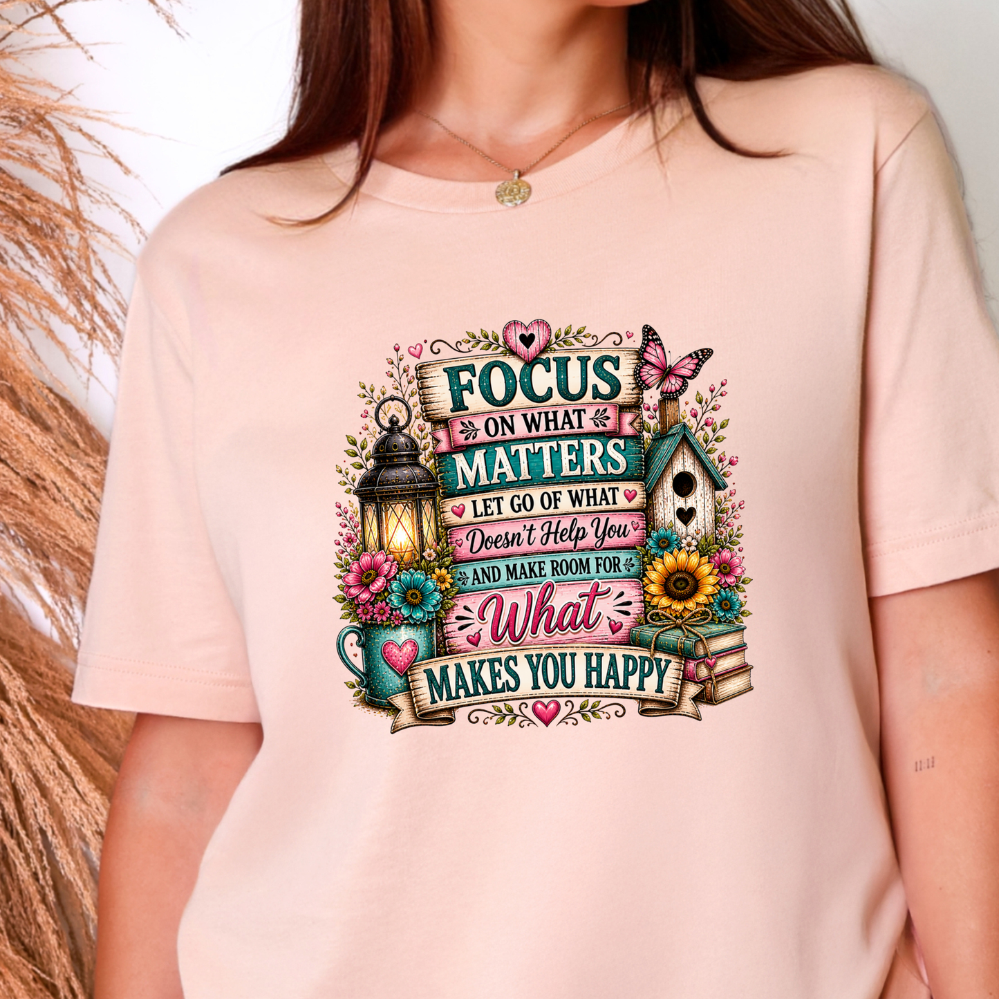 Wholesale Floral Inspiration Graphic Tee - Peach