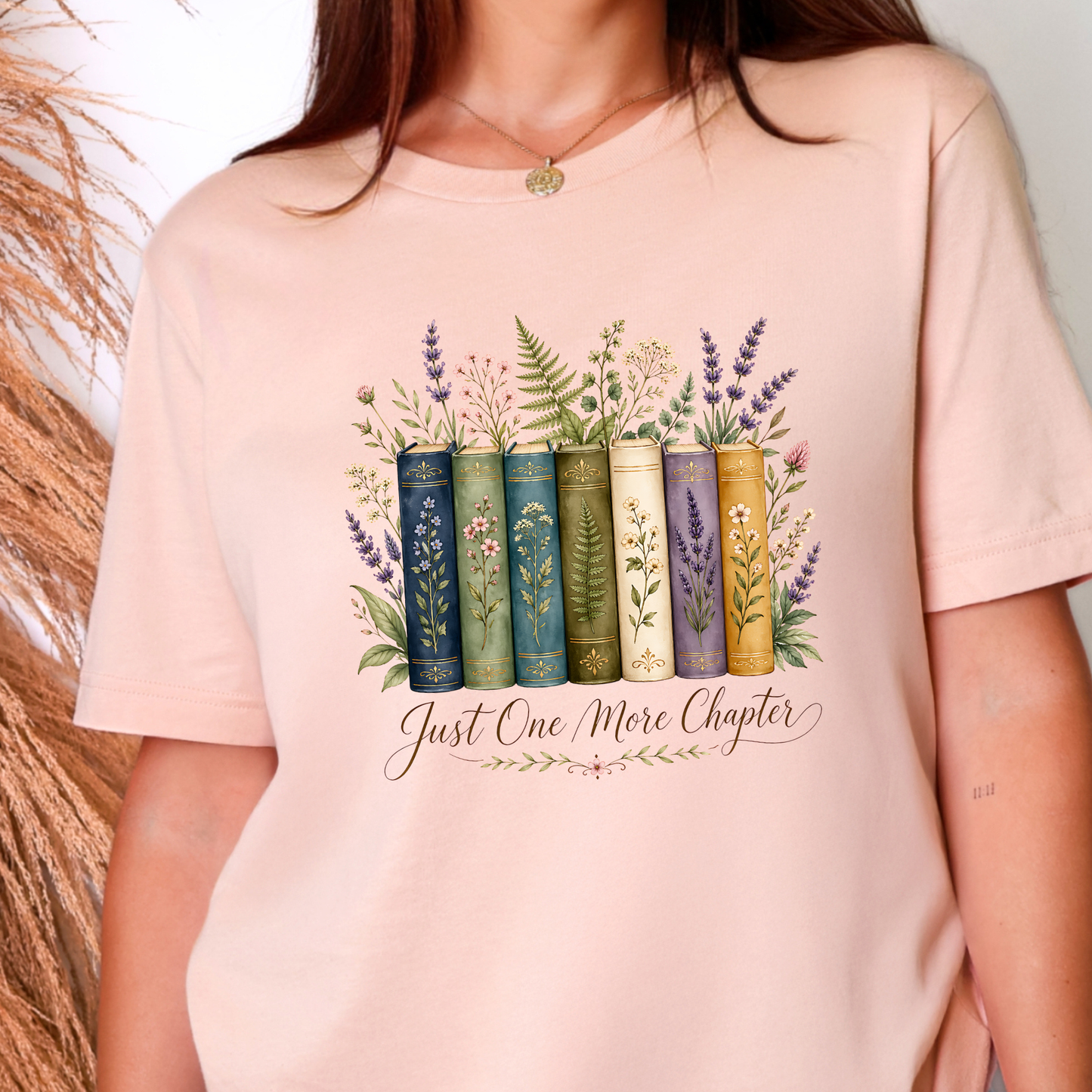 Wholesale Floral Just One More Chapter Graphic Tee - Peach