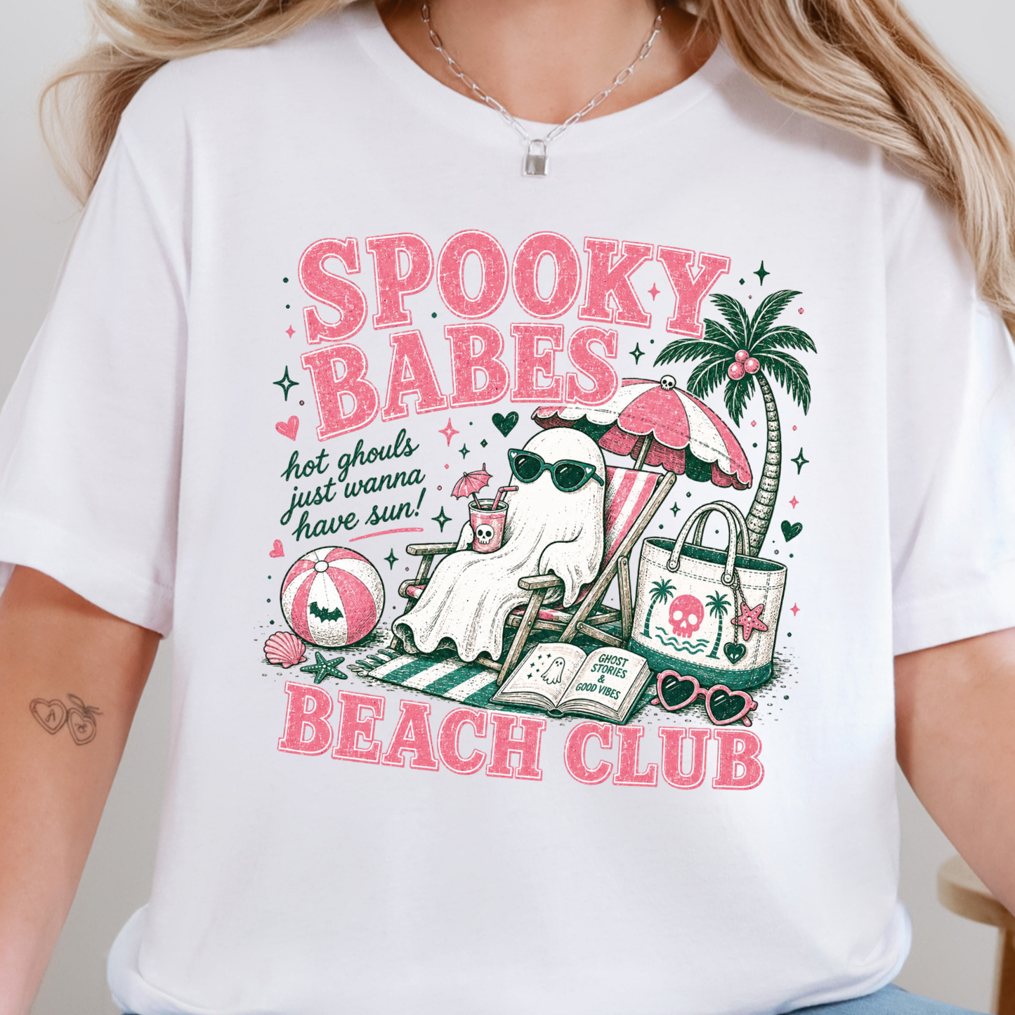Wholesale Spooky Babes Beach Club Graphic Tee - White