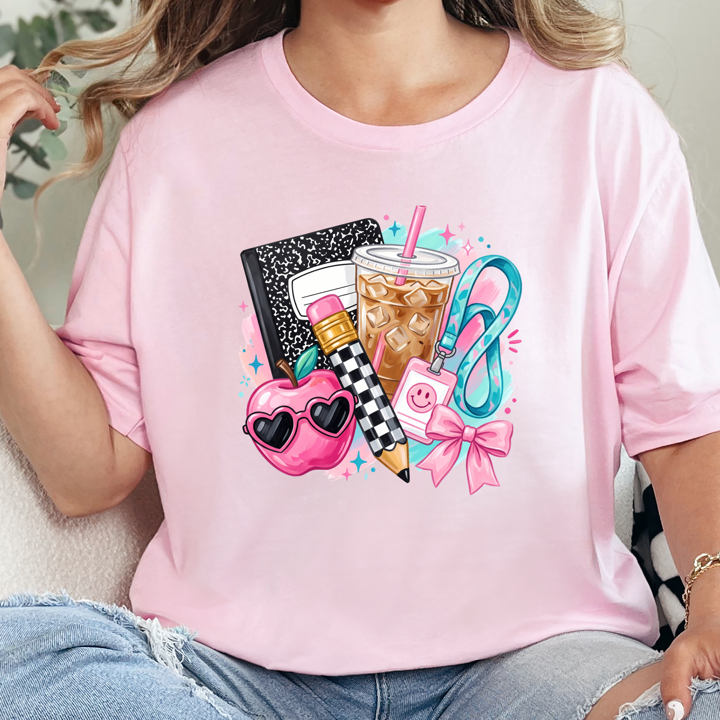 Wholesale Preppy Back to School Graphic Tee - Soft Pink