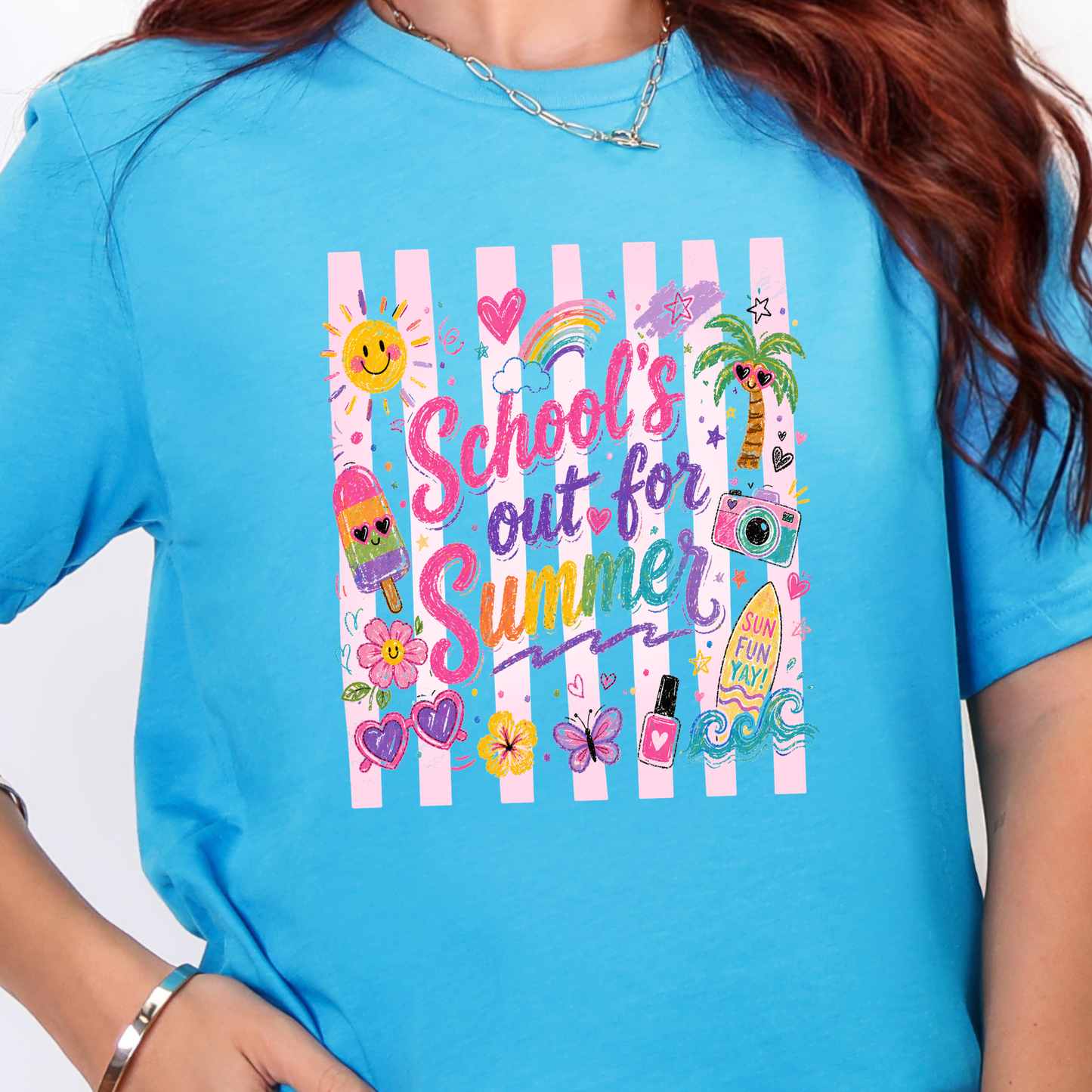 Wholesale Schools Out For Summer Graphic Tee - Heather Aqua Tee
