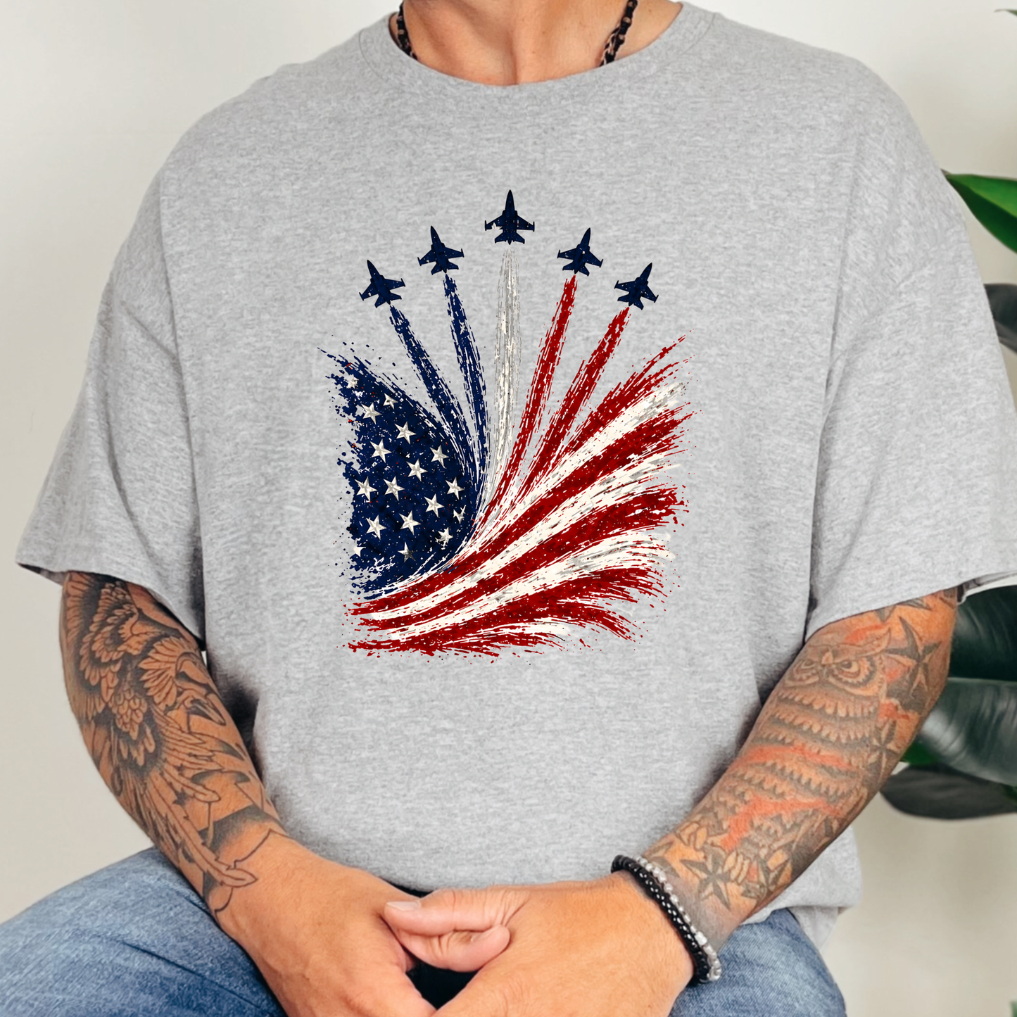 Wholesale Flag with Jets Graphic Tee - Grey Tee