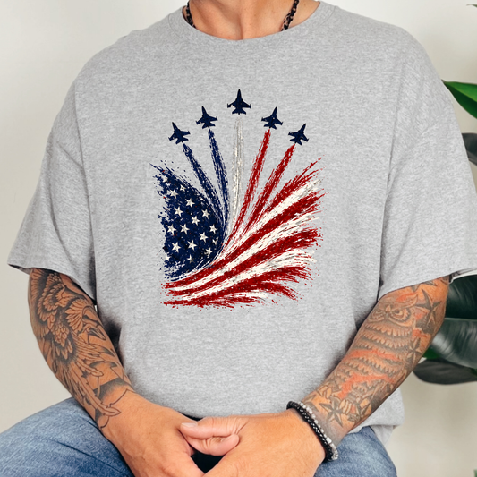 Wholesale Flag with Jets Graphic Tee - Grey Tee