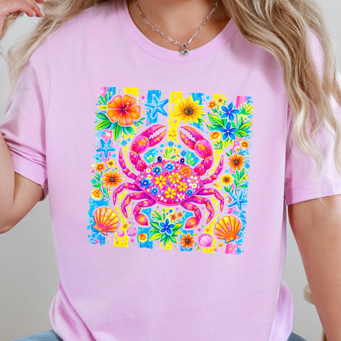 Wholesale Preppy Summer Crab Graphic Tee - Lilac