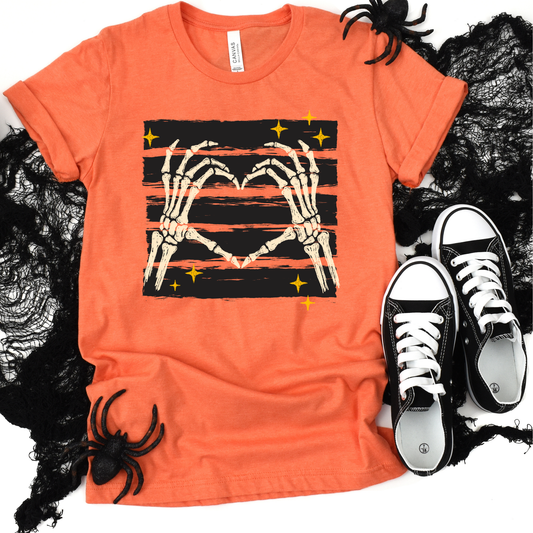 Wholesale Halloween Skeleton Hands Graphic Tee - Heather Orange