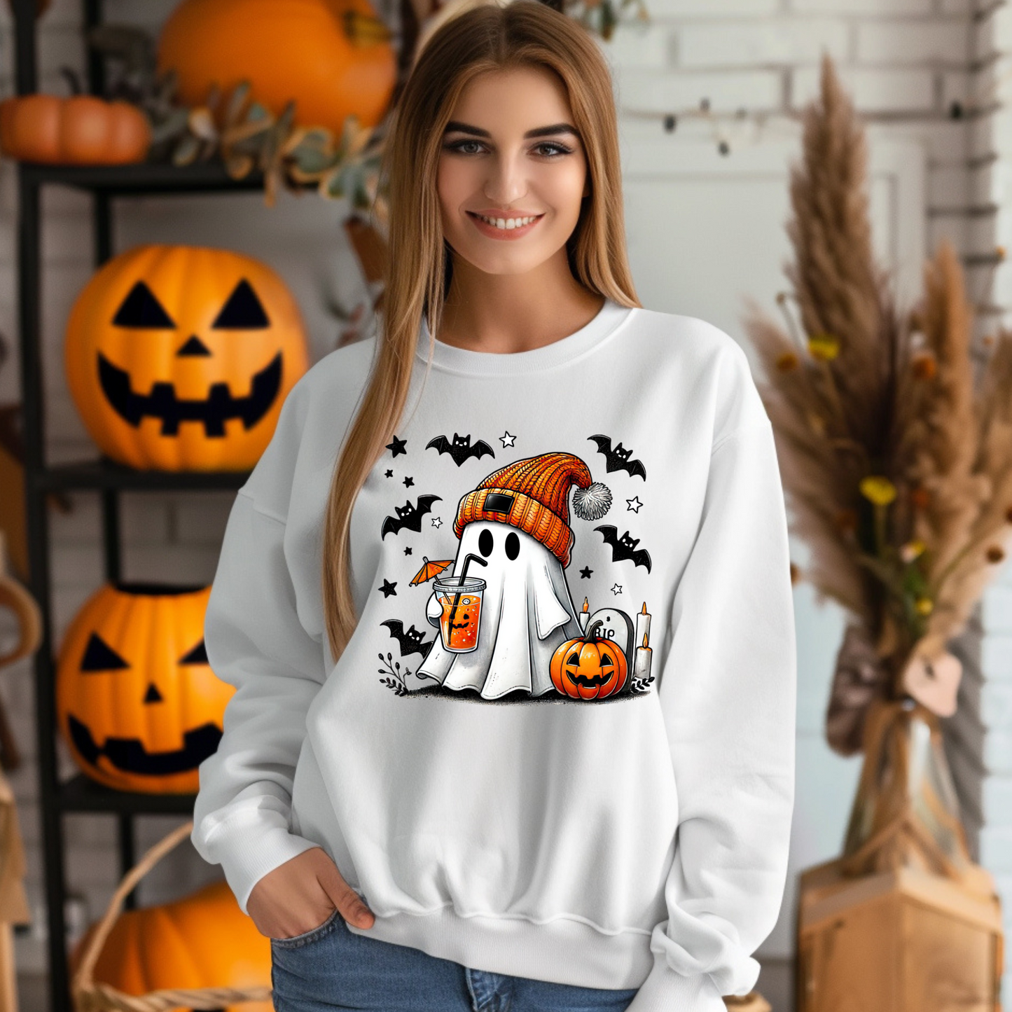 Wholesale Spooky Ghost Coffee - Grey Sweatshirt