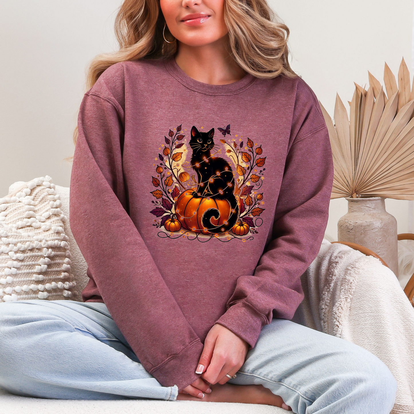 Wholesale Cat with Pumpkin Sweatshirt - Heather Dark Maroon Sweatshirt