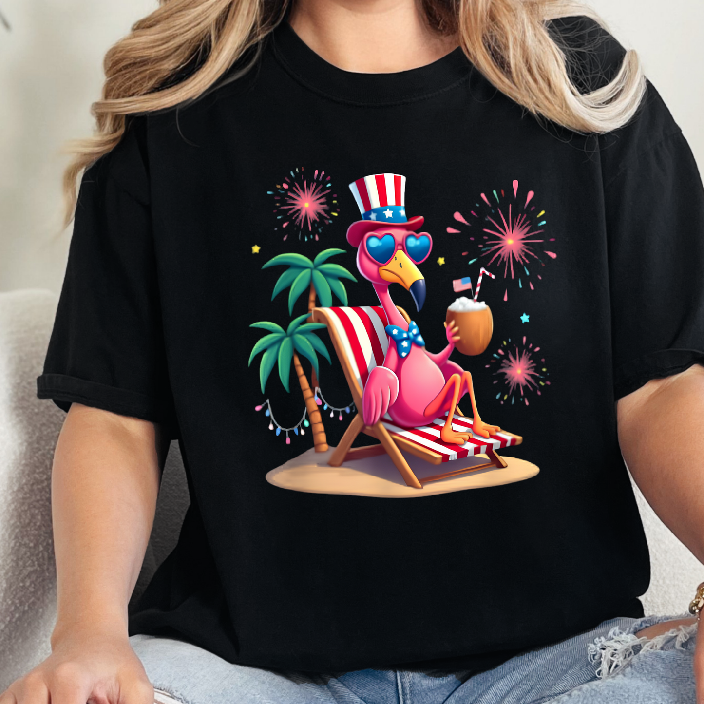 Wholesale Beach Flamingo Graphic Tee - Black Tee