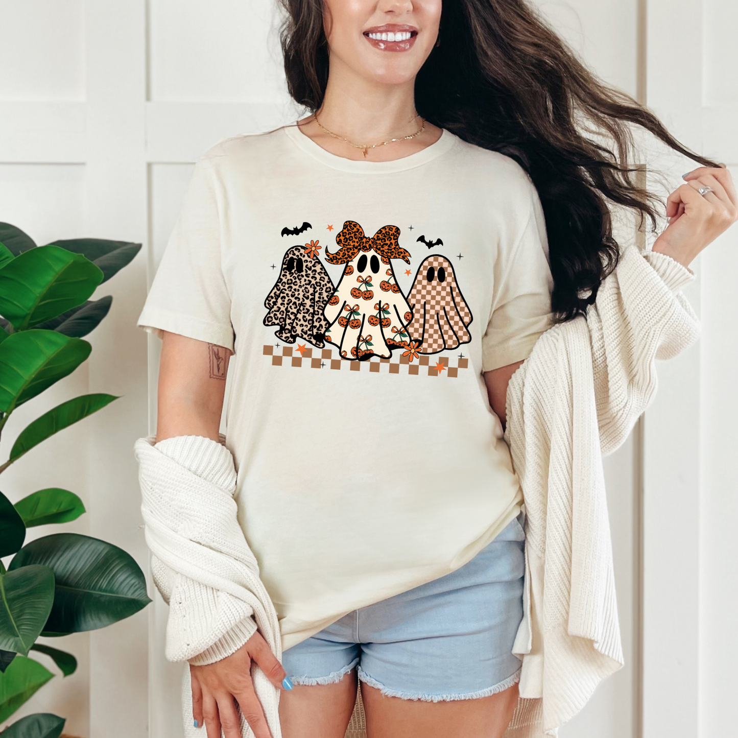 Wholesale Preppy Halloween Ghosts Graphic Tee or Sweatshirt - Natural Tee