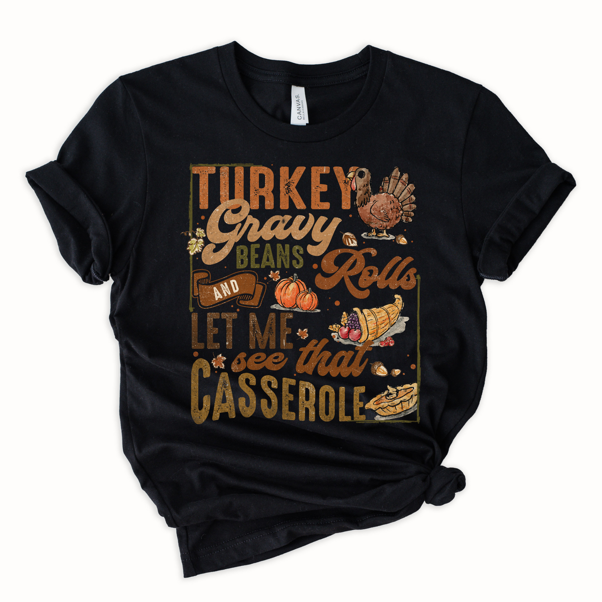 Wholesale Turkey Gravy Beans Rolls Graphic Tee - Black