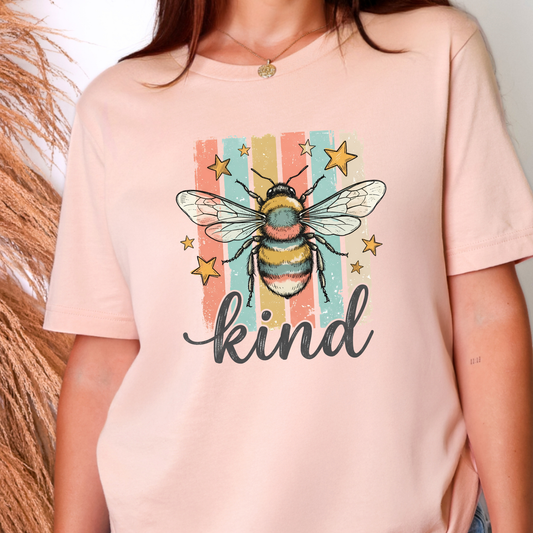 Wholesale Bee Kind Striped Graphic Tee - Peach Tee