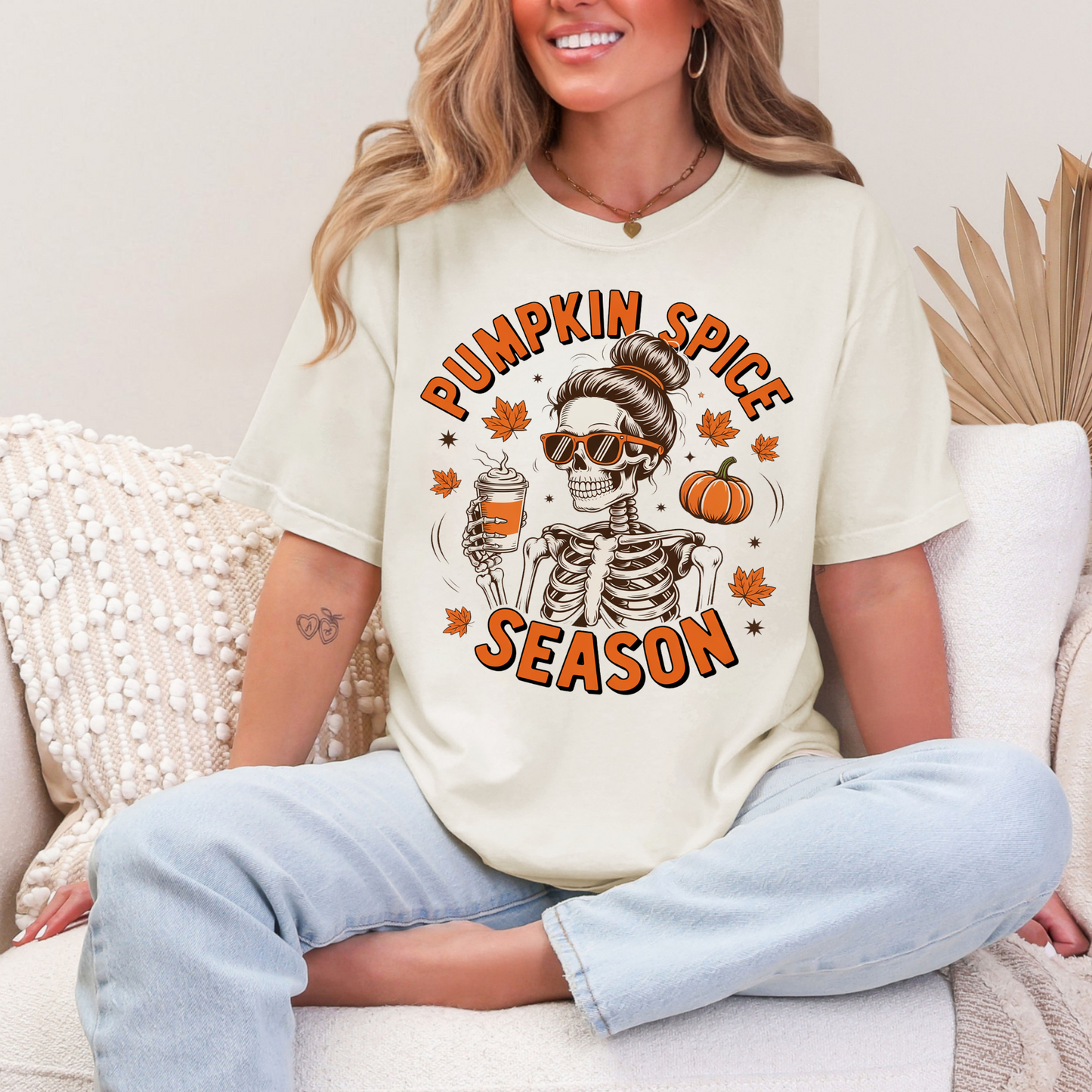 Wholesale Pumpkin Spice Skeleton Graphic Tee - CC Ivory Tee
