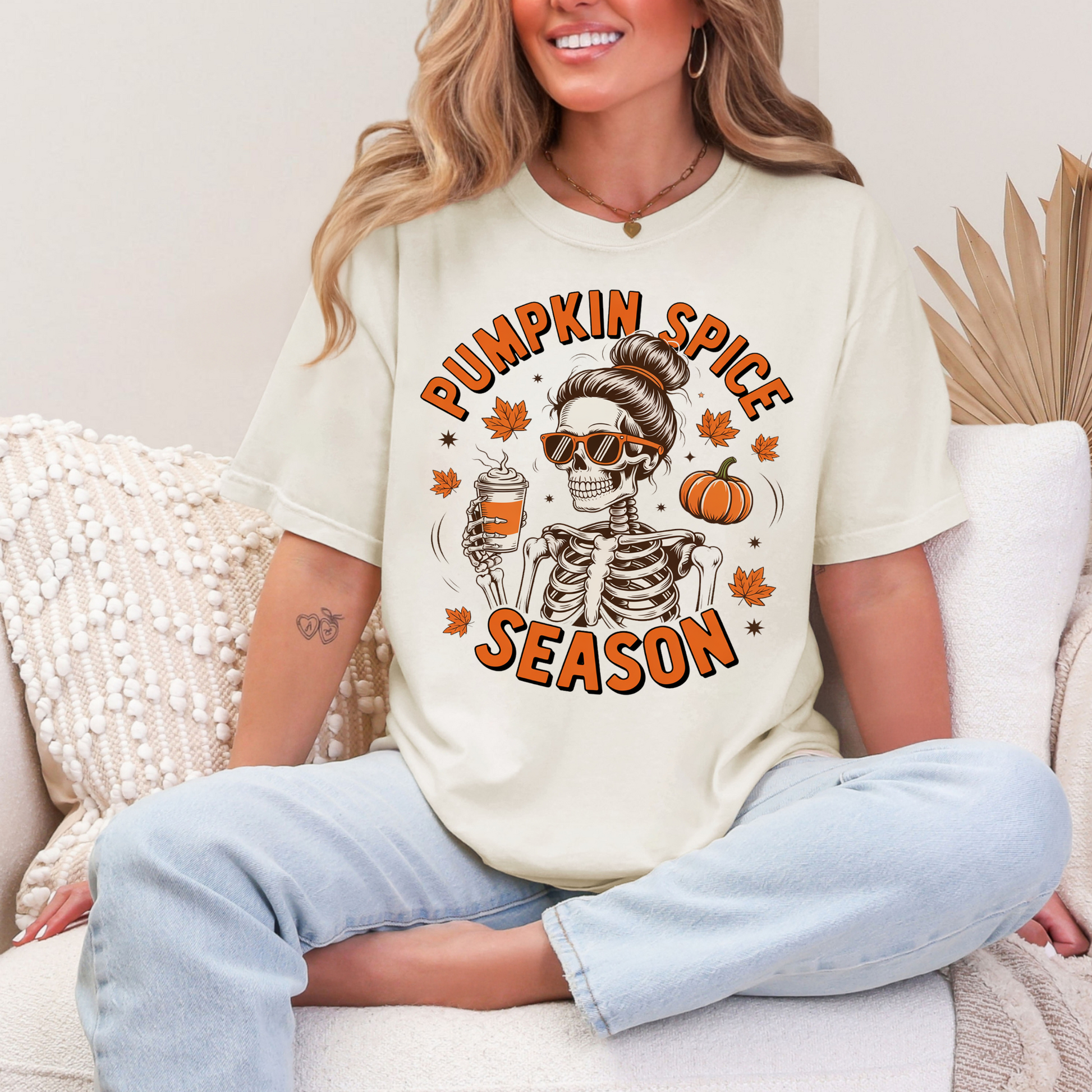 Wholesale Pumpkin Spice Skeleton Graphic Tee - CC Ivory Tee