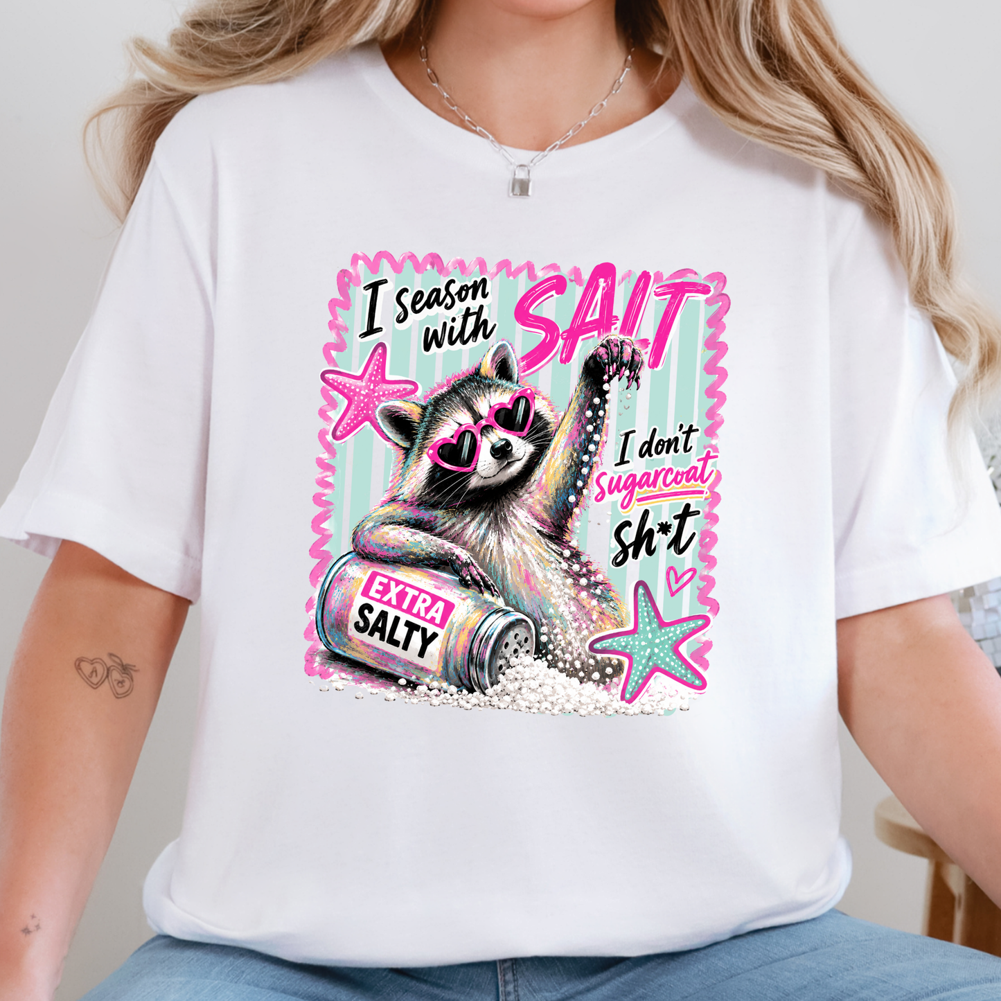 Wholesale Season with Salt Raccoon Graphic Tee - White