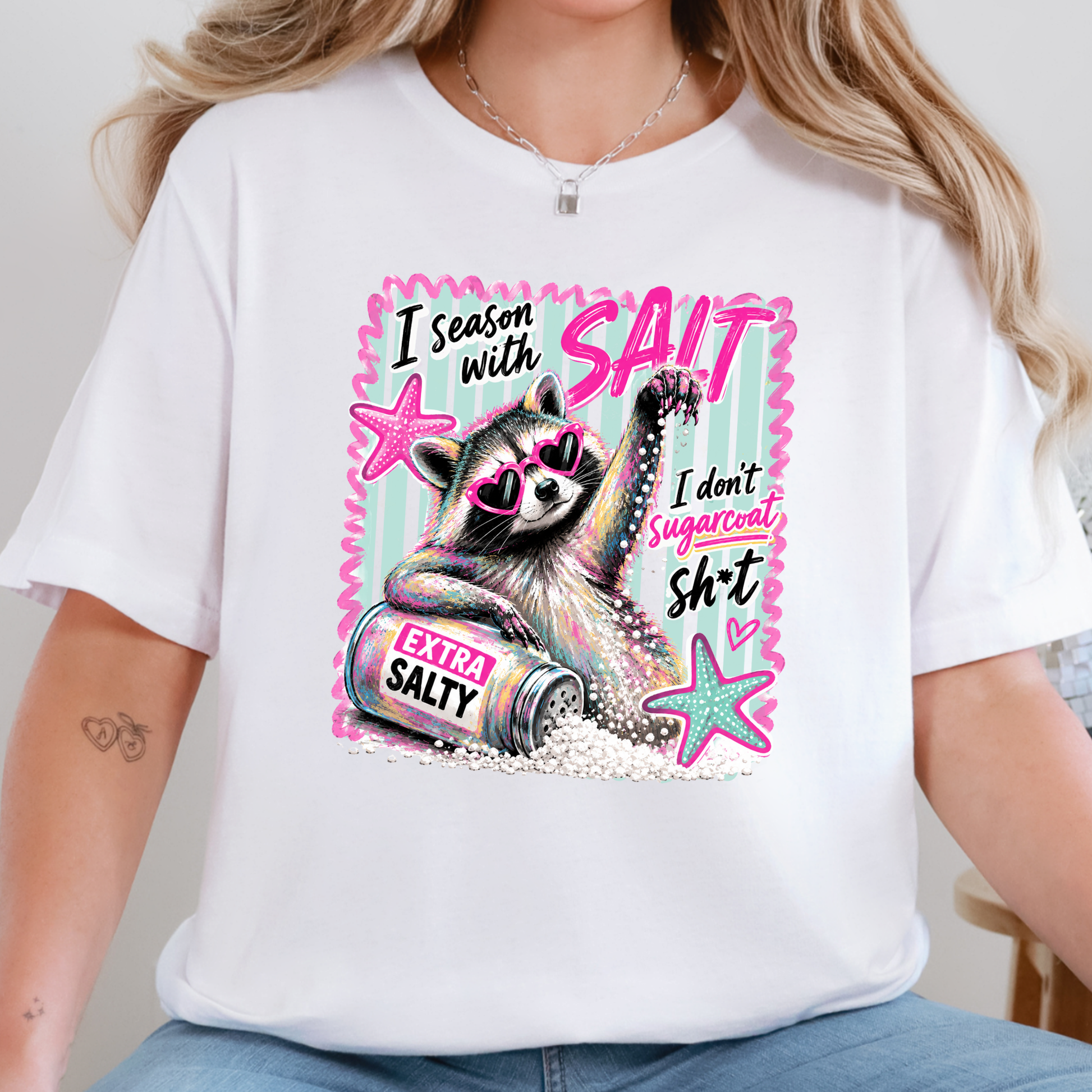 Wholesale Season with Salt Raccoon Graphic Tee - White