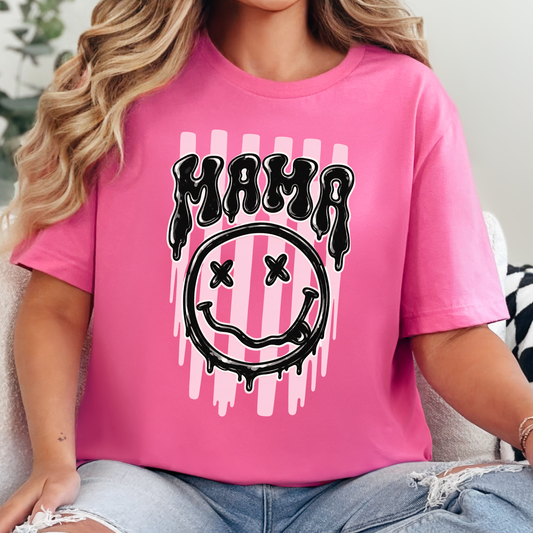 Wholesale Mama Smiley Face Graphic Tee - Charity Pink Tee