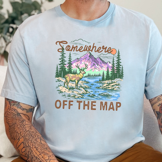 Wholesale Somewhere Off The Map Graphic Tee - Light Blue