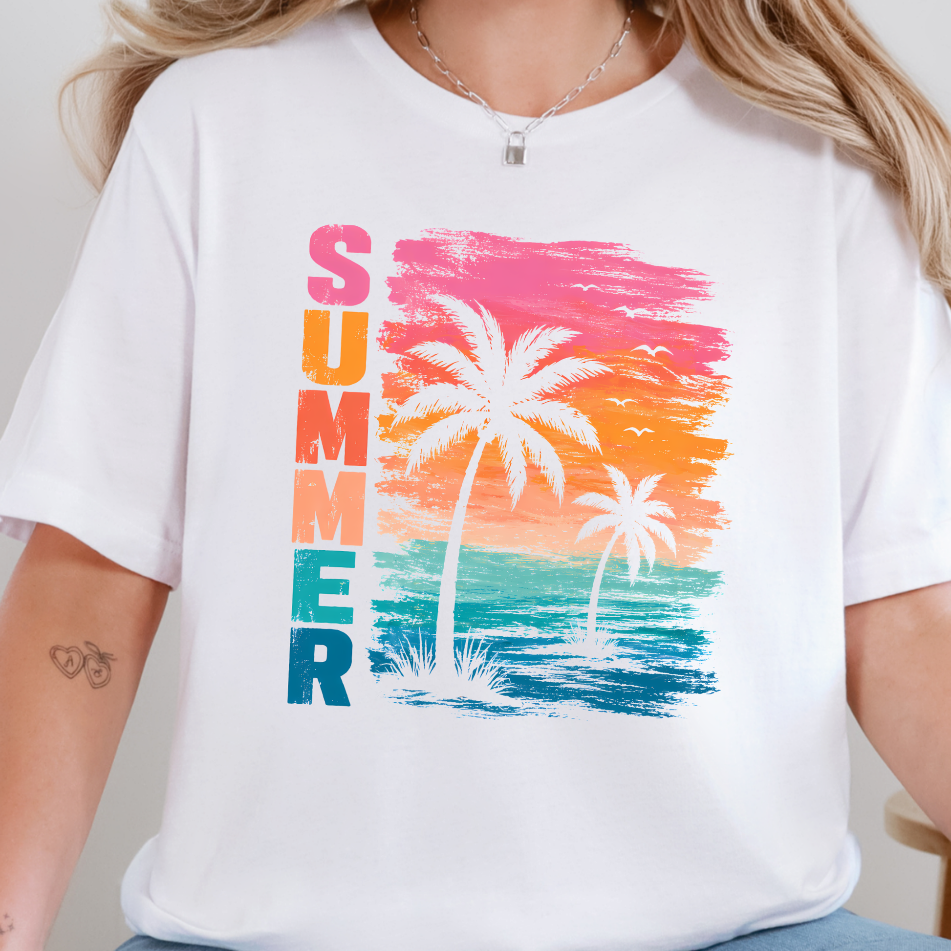 Wholesale Summer Beach Sunset Graphic Tee - White