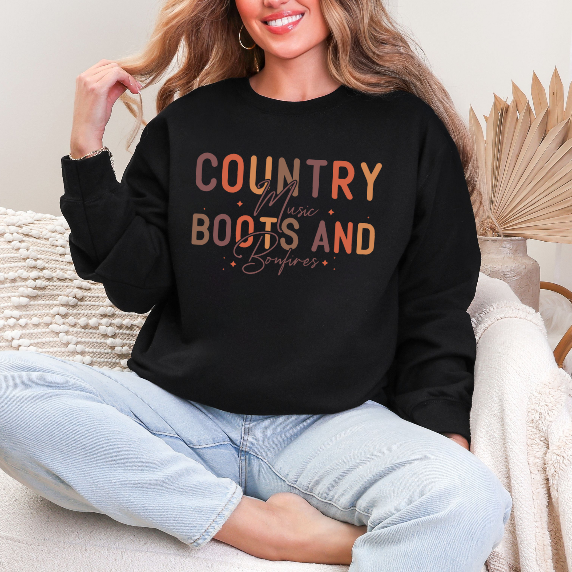 Wholesale Country Music, Books & Bonfires Sweatshirt - Black Sweatshirt