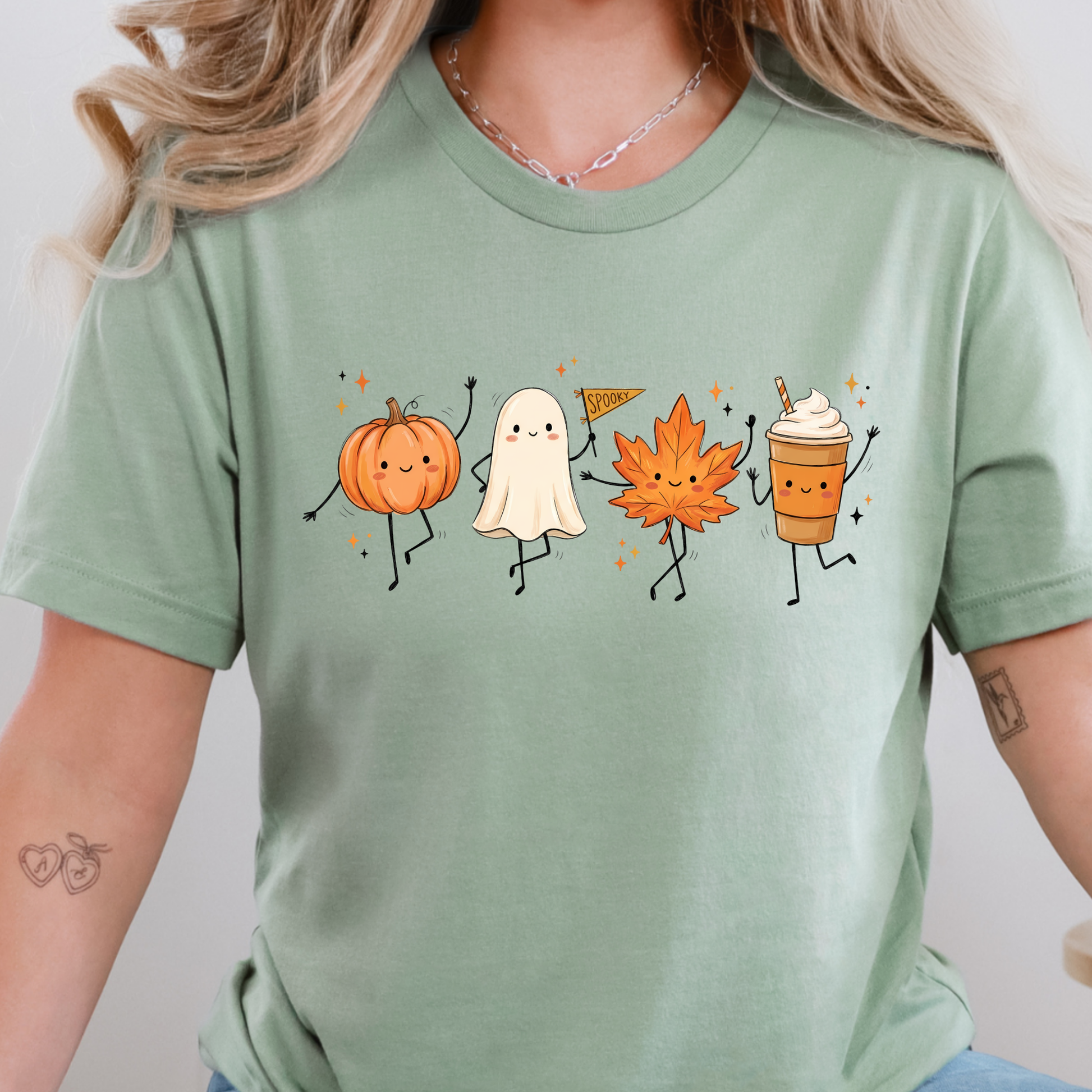 Wholesale Dancing Fall Friends Graphic Tee - Sage