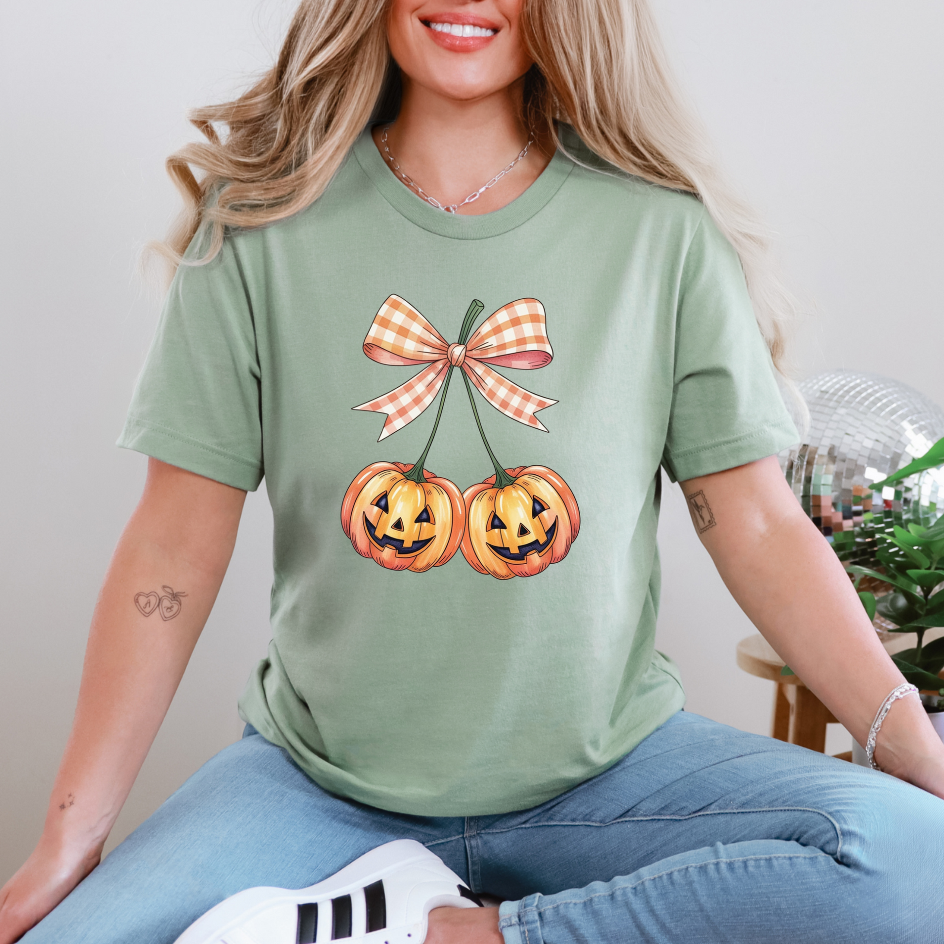 Wholesale Pumpkin Cherry Graphic Tee - Sage Tee