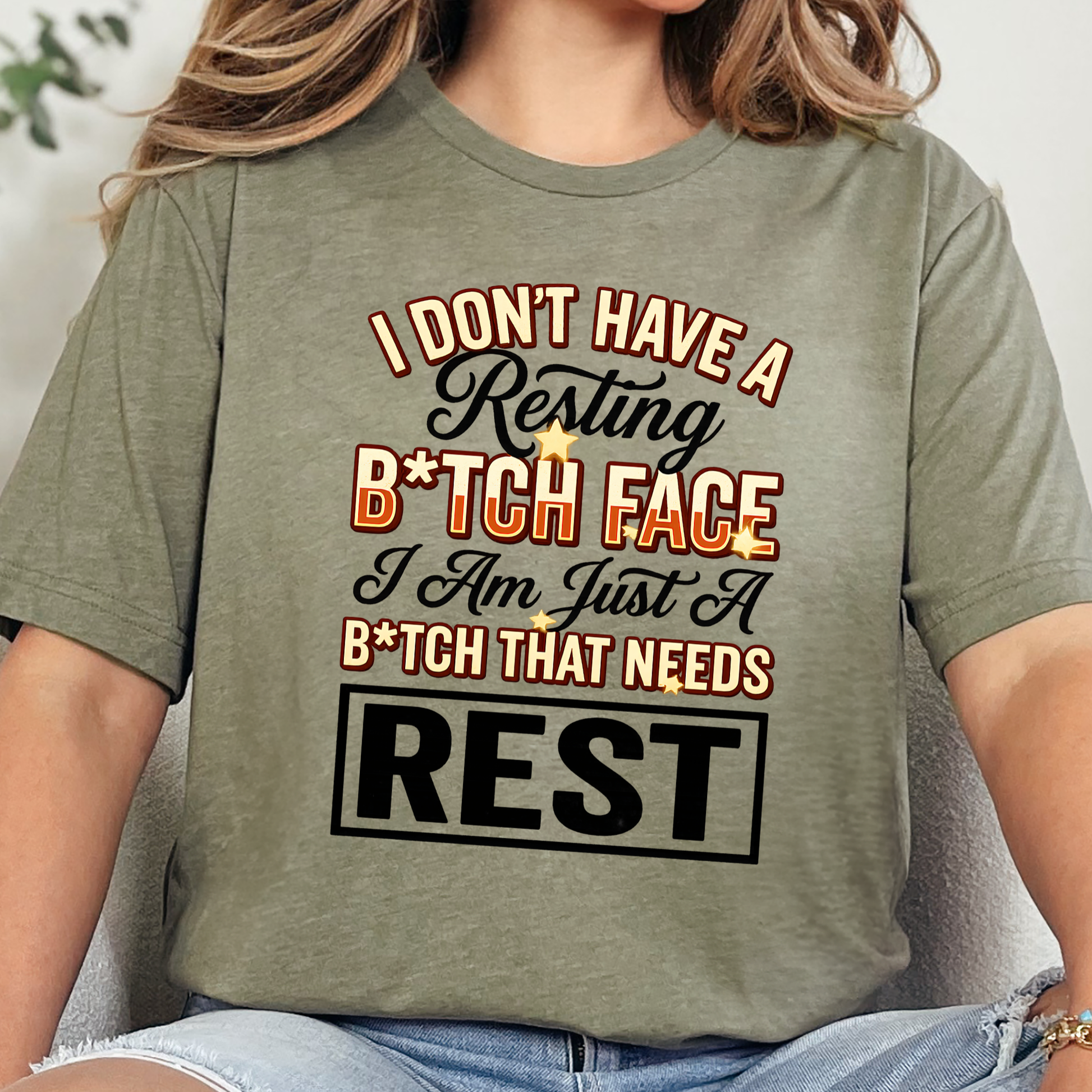 Wholesale Resting B*itch Face Graphic Tee - Heather Olive