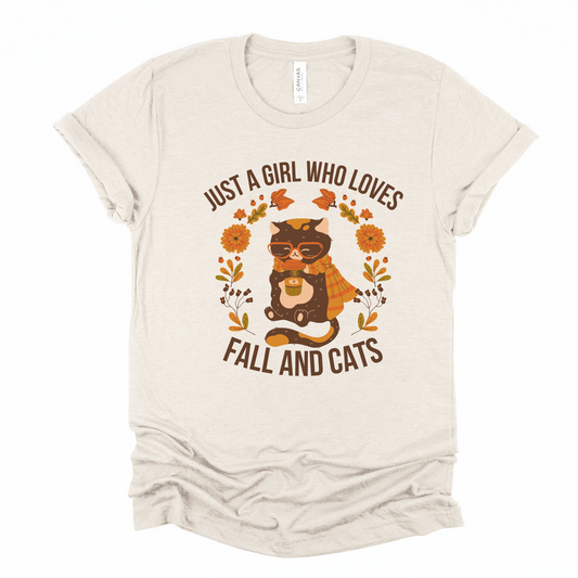 Wholesale Fall and Cats Graphic Tee - Sand