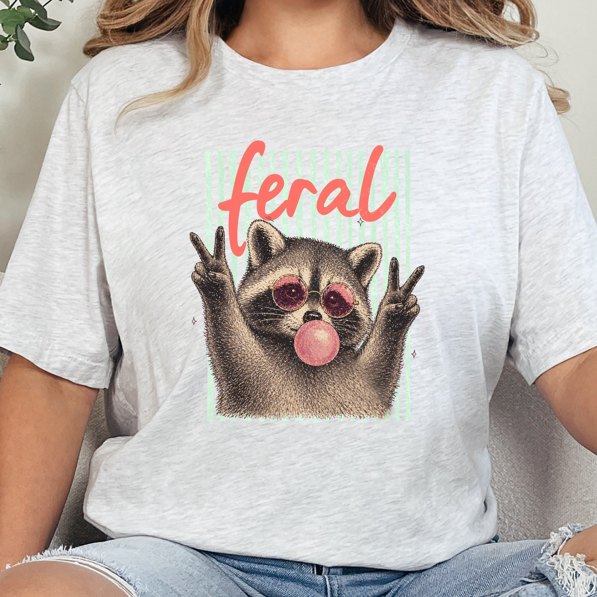 Wholesale Feral Raccoon Graphic Tee - Ash Tee