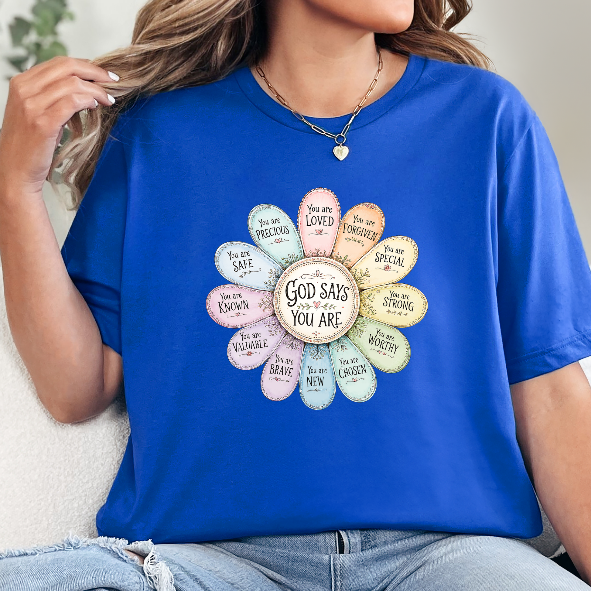 Wholesale God Says You Are Daisy Graphic Tee - True Royal
