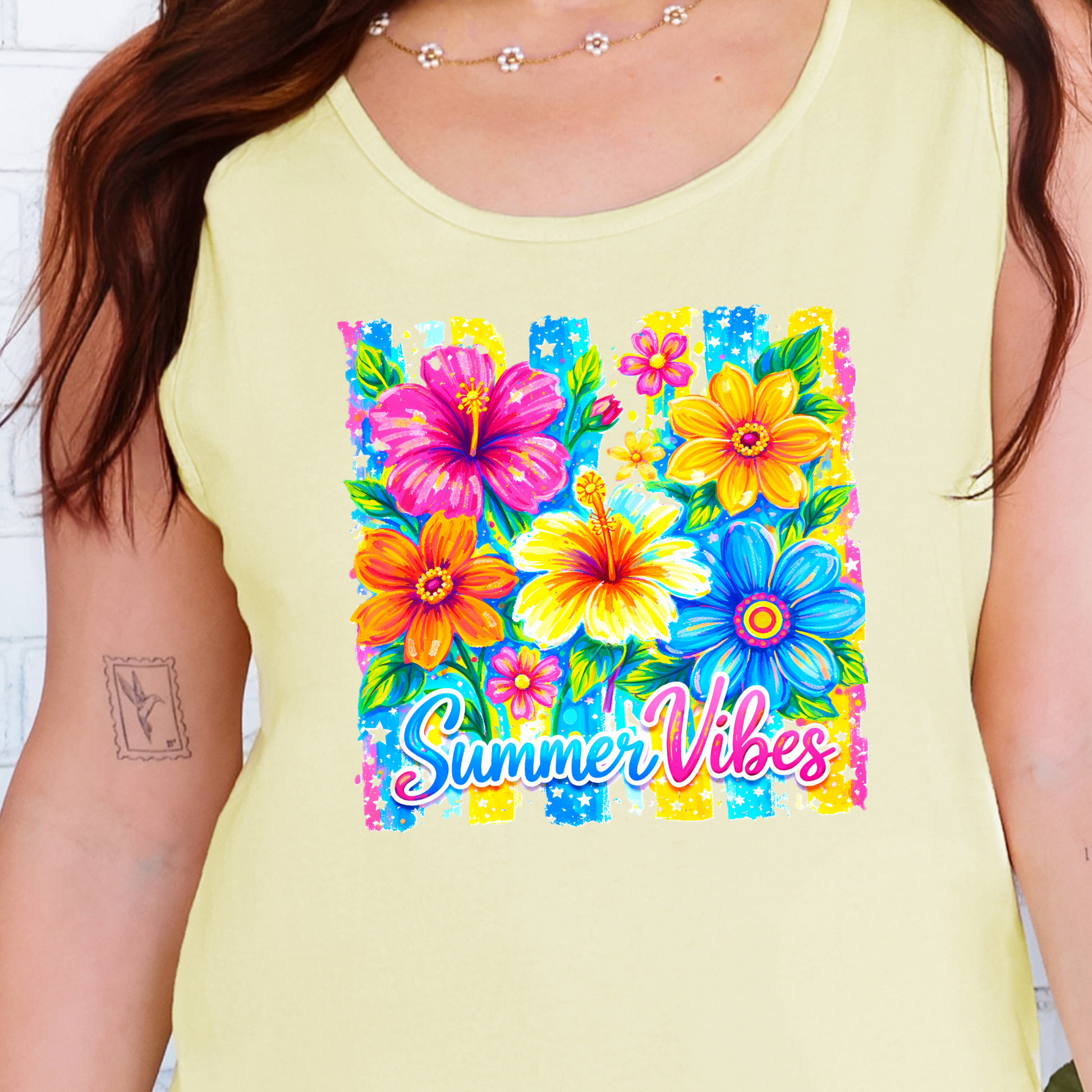 Wholesale Coastal Summer Vibes Graphic Tank Top - Butter