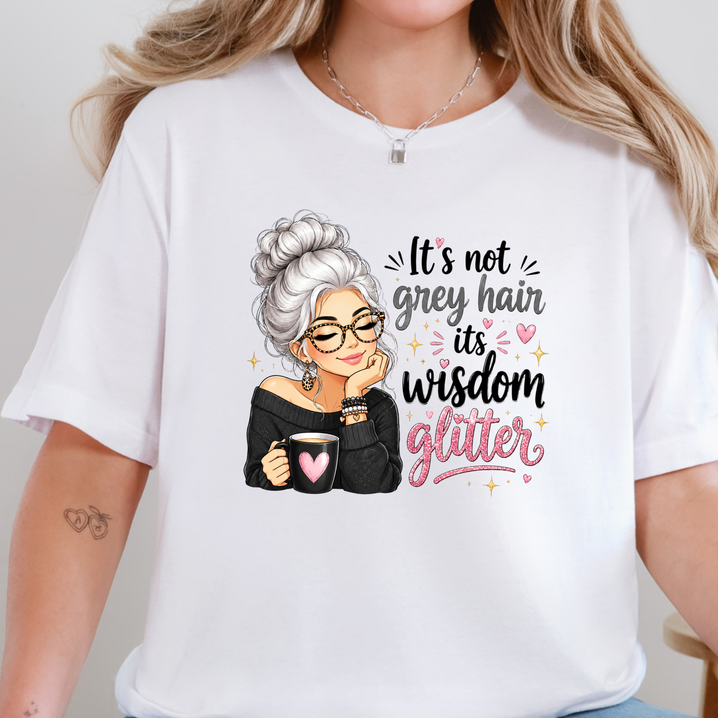 Wholesale Wisdom Glitter Graphic Tee - White