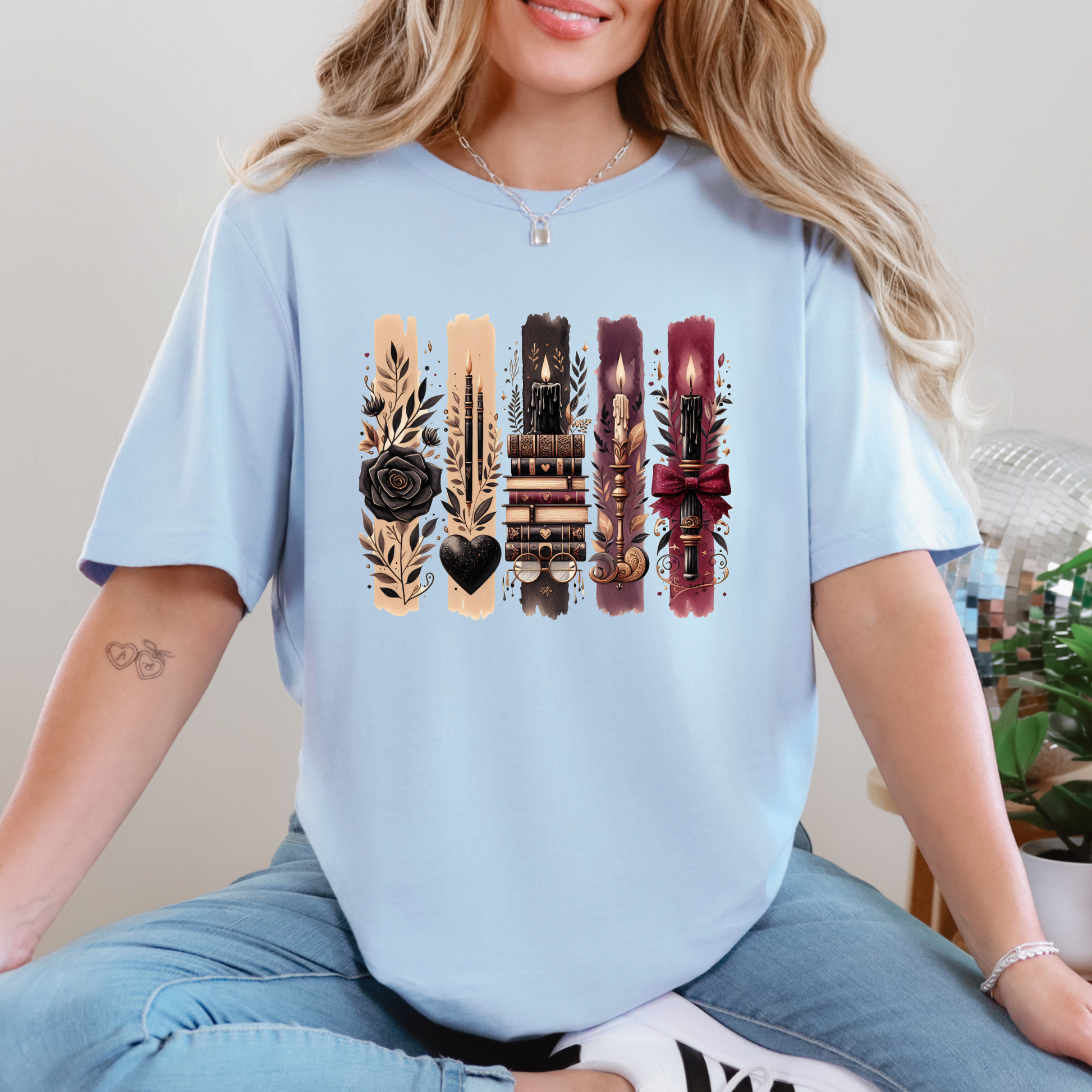 Wholesale Books and Candles Graphic Tee - Baby Blue Tee