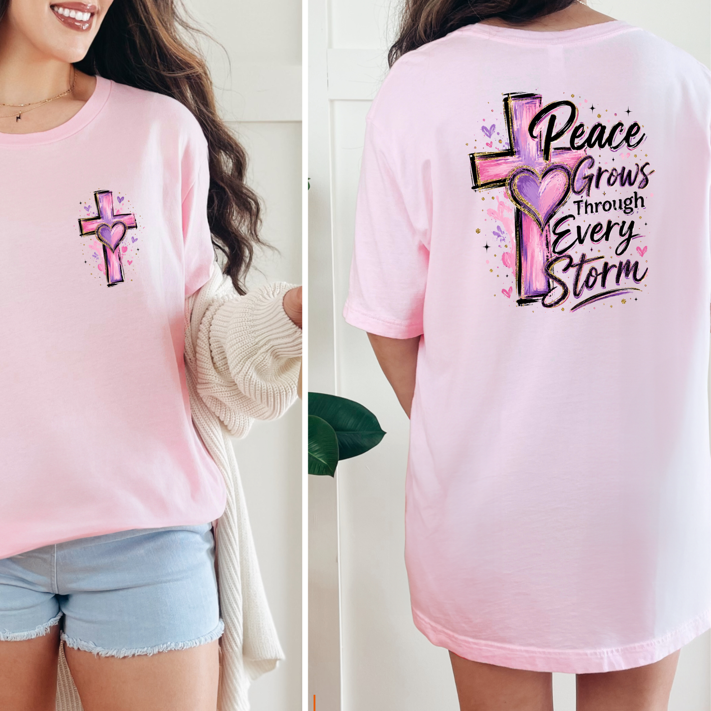 Wholesale Peace Grows Through Every Storm Graphic Tee - Pink