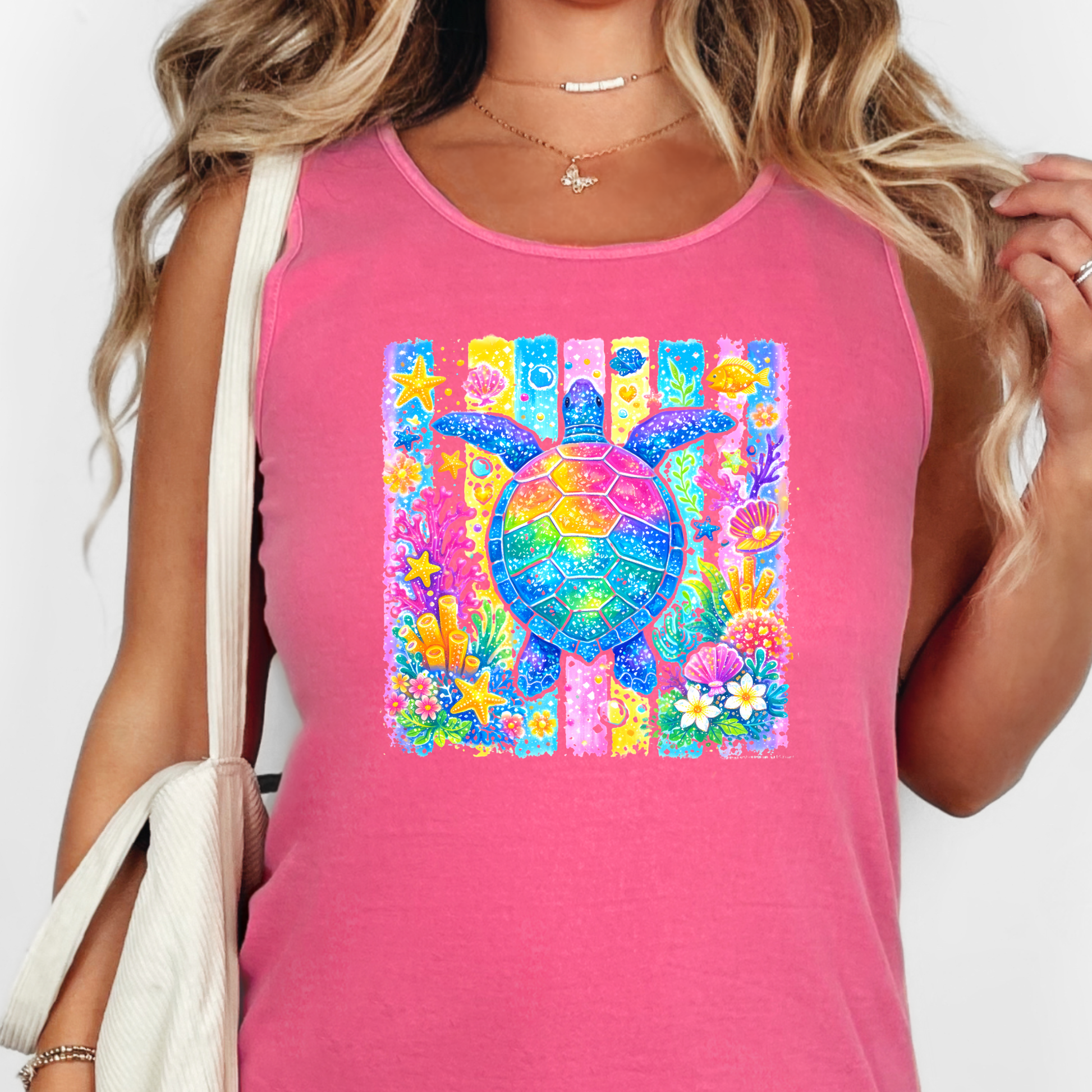Wholesale Preppy Summer Turtle Graphic Tank Top - Crunchberry