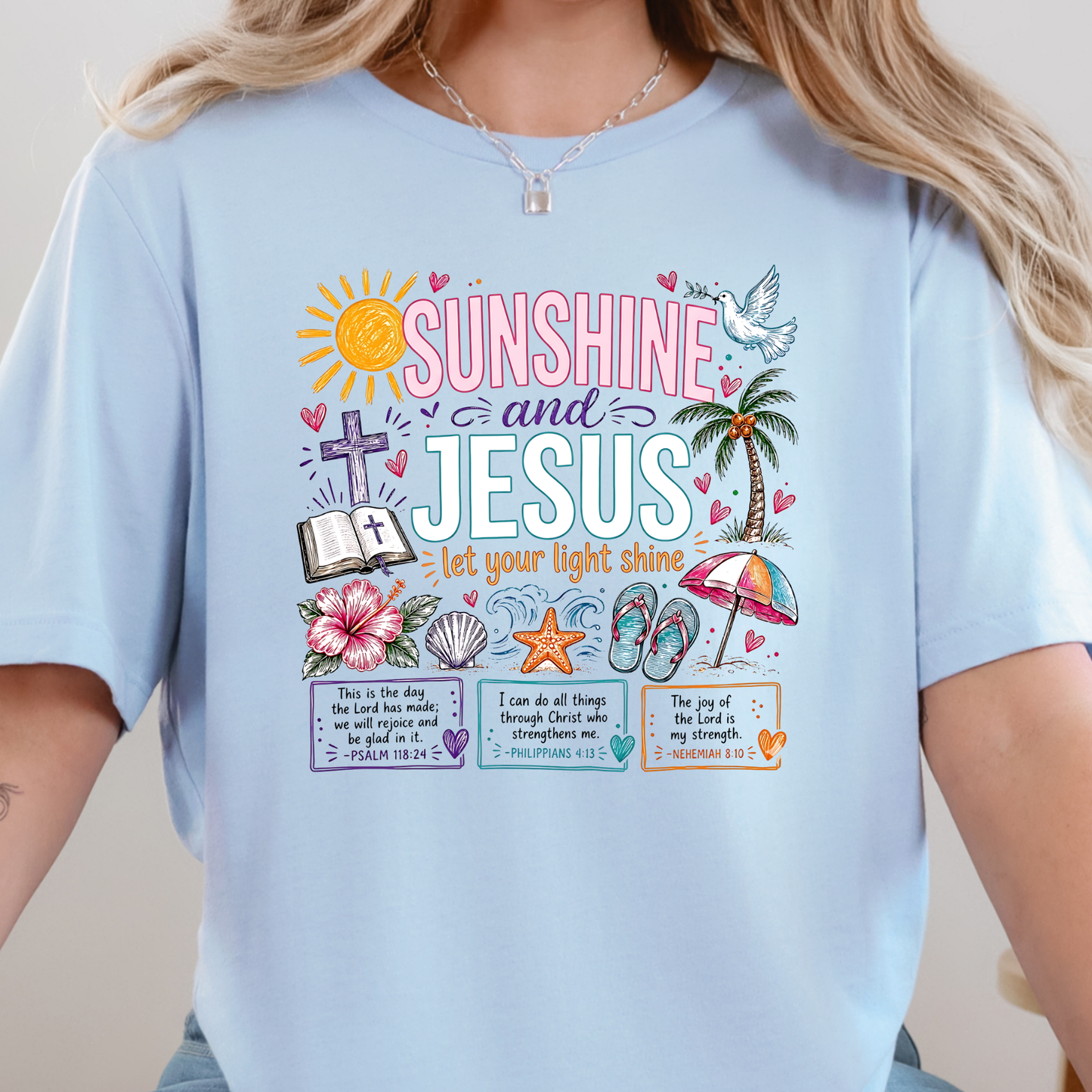 Wholesale Sunshine and Jesus Graphic Tee - Baby Blue