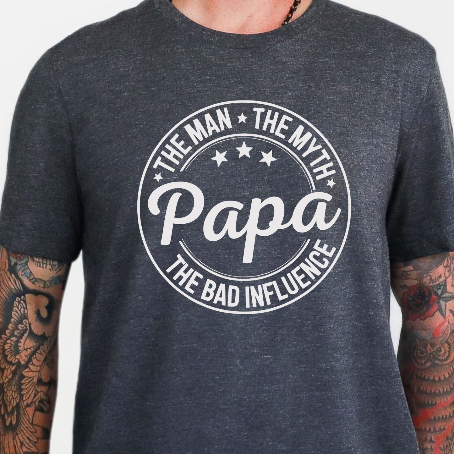 Wholesale Custom The Man The Myth Graphic Tee - The Bad Influence - Dark Grey Heather Tee