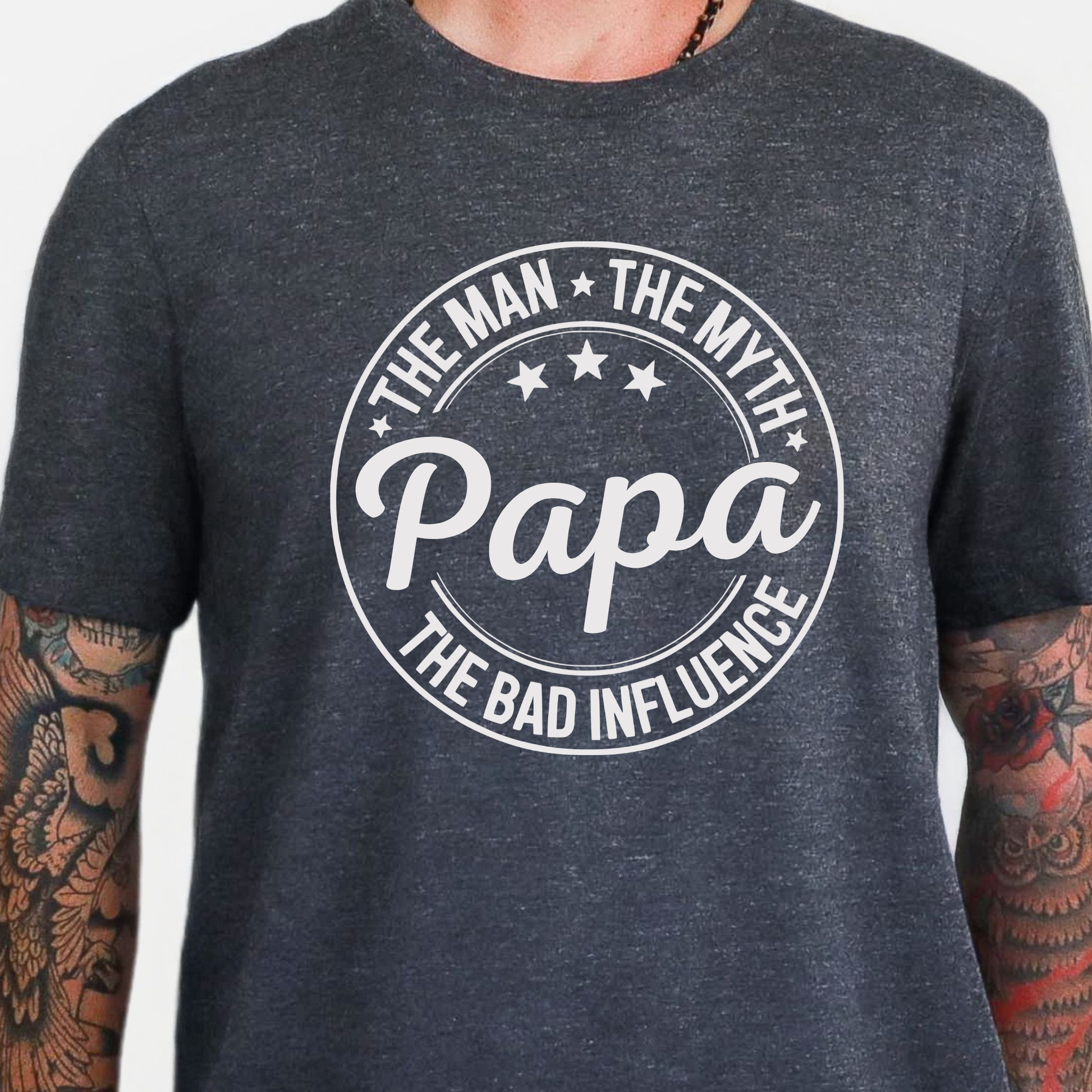 Wholesale Custom The Man The Myth Graphic Tee - The Bad Influence - Dark Grey Heather Tee