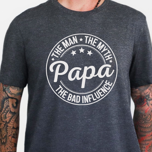 Wholesale Custom The Man The Myth Graphic Tee - The Bad Influence - Dark Grey Heather Tee