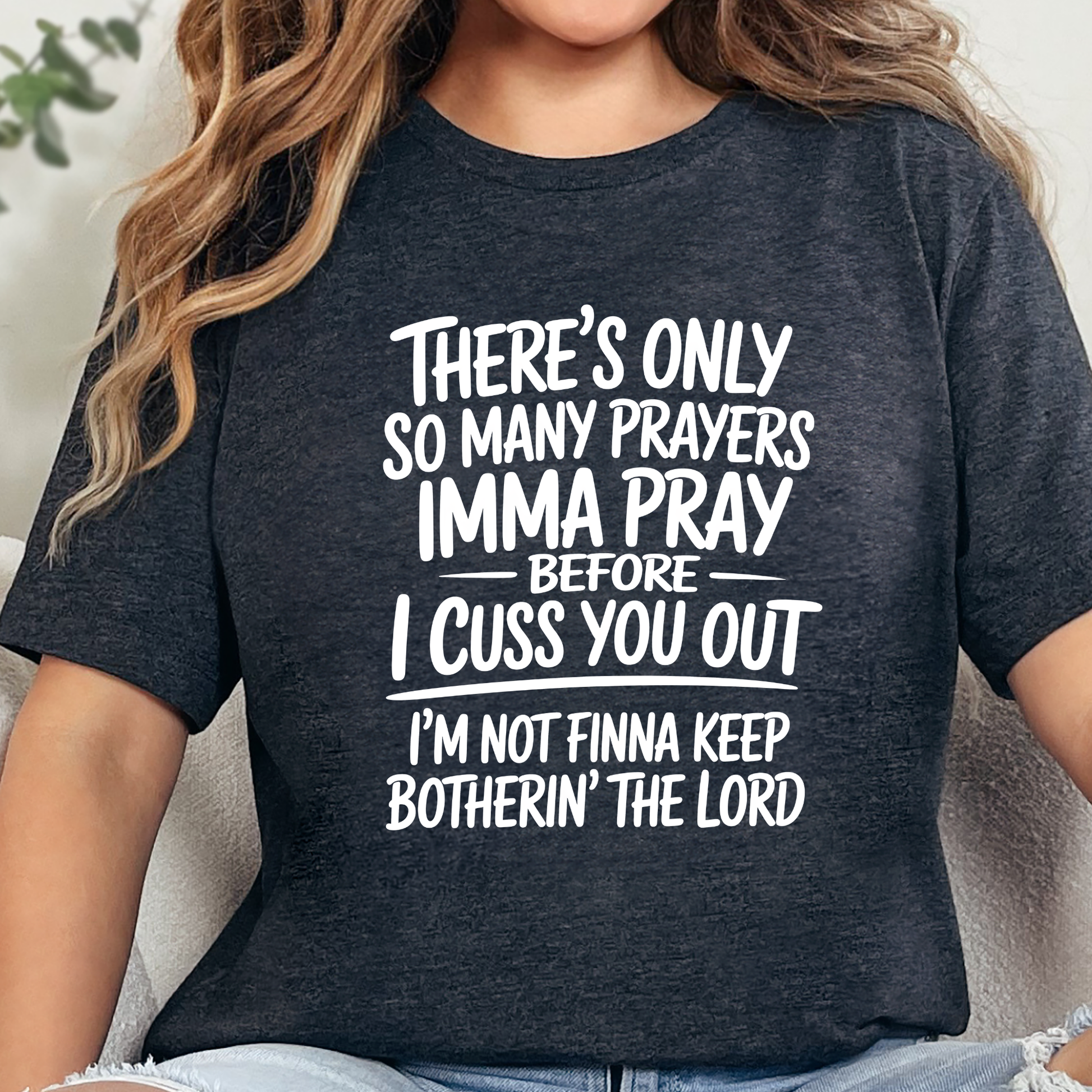 Wholesale Pray Before I Cuss Graphic Tee - Dark Grey Heather
