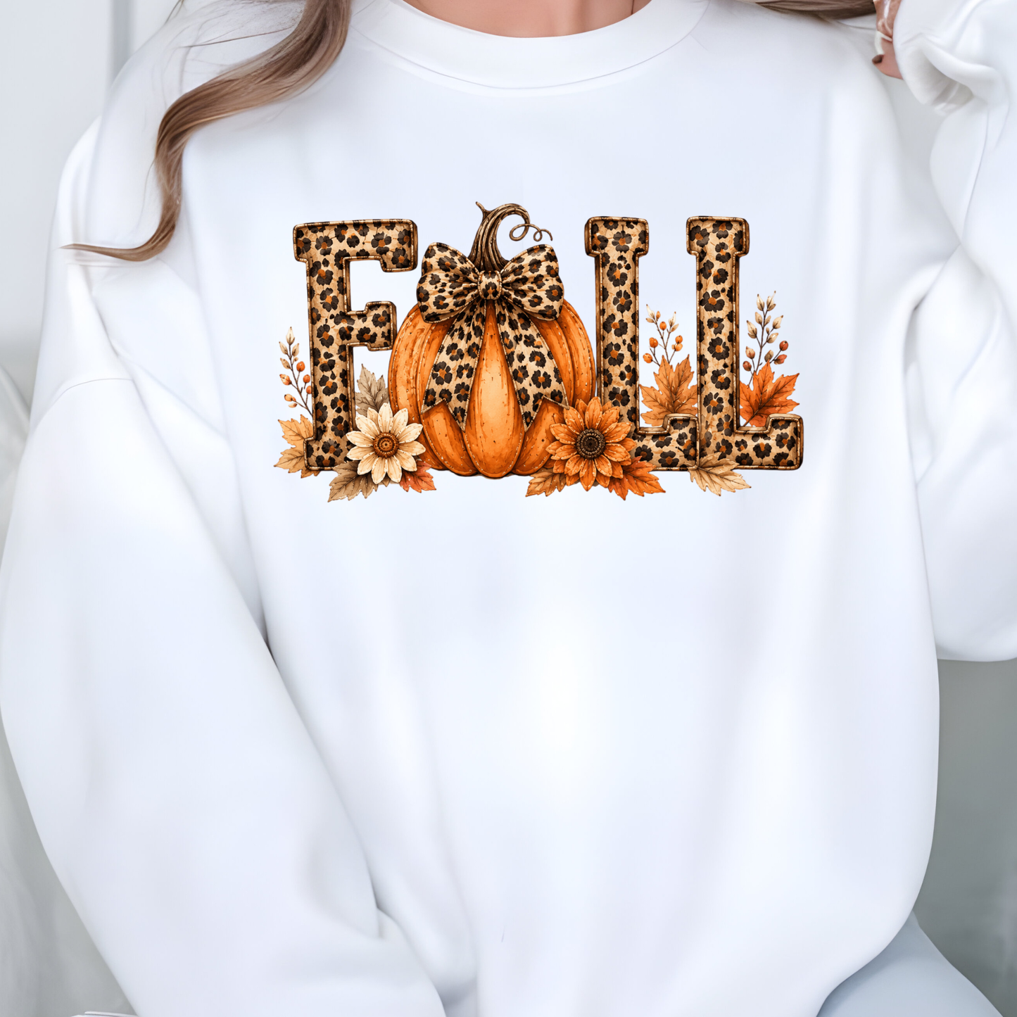 Wholesale Fall Leopard Print Graphic Tee - White Sweatshirt