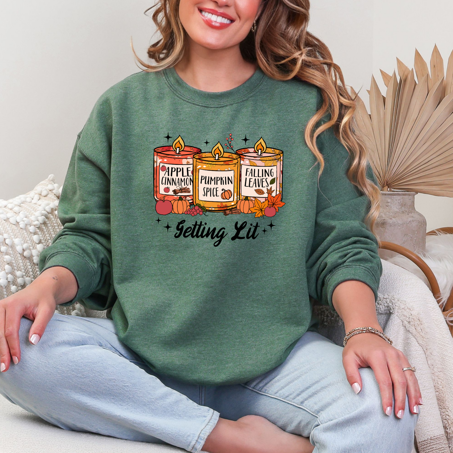 Wholesale Getting Lit Candles Graphic Tee or Sweatshirt - Heather Dark Green Sweatshirt