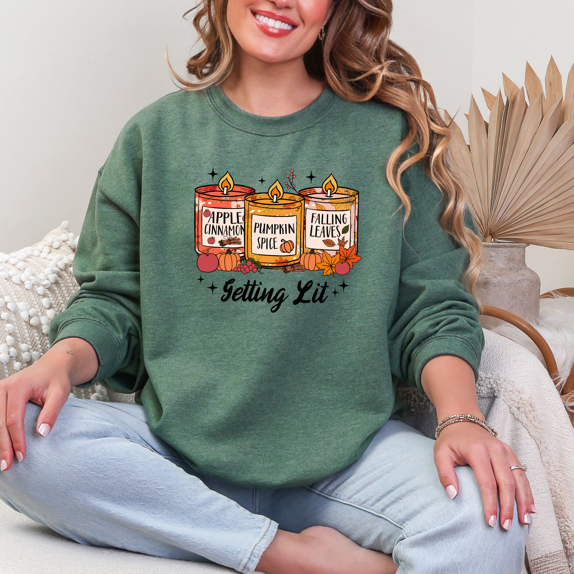 Wholesale Getting Lit Candles Graphic Tee or Sweatshirt - Heather Dark Green Sweatshirt