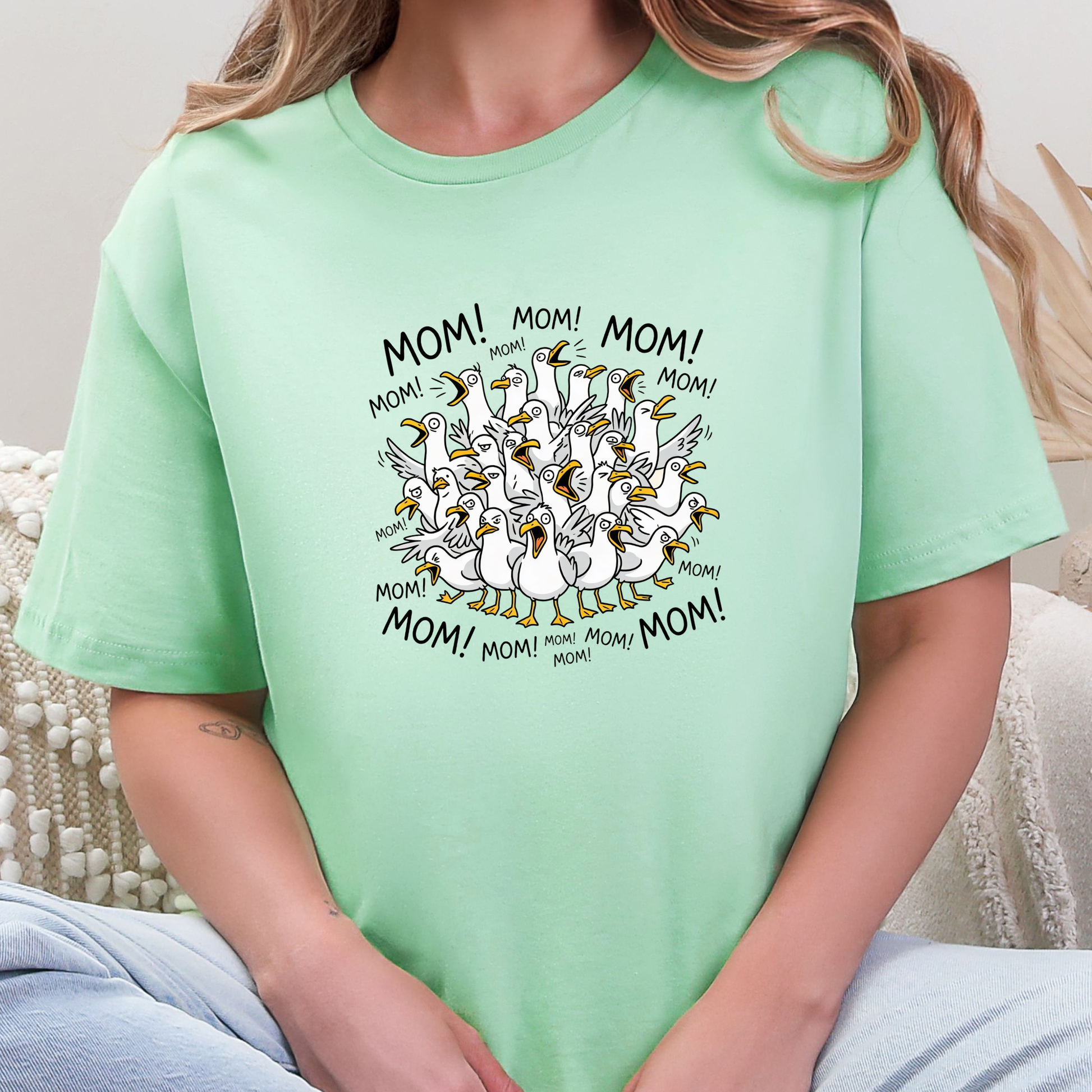 Wholesale Seagulls Calling Mom Graphic Tee - Mint Tee