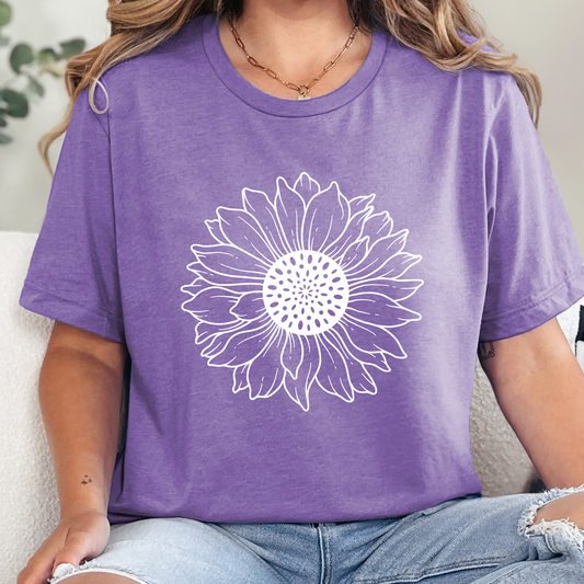 Wholesale Sunflower Outline Graphic Tee - Heather Team Purple