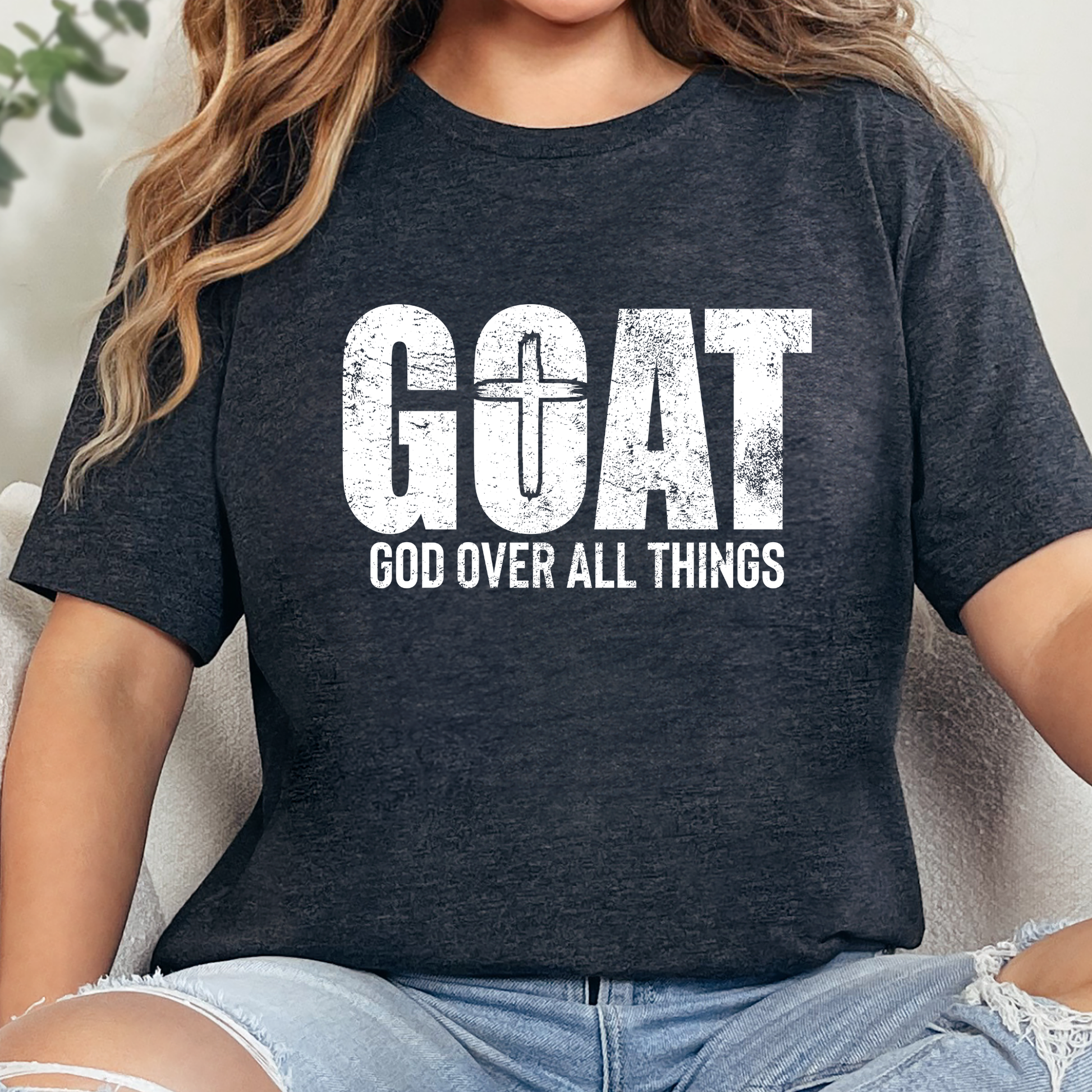 Wholesale GOAT God Over All Things Graphic Tee - Dark Grey Heather