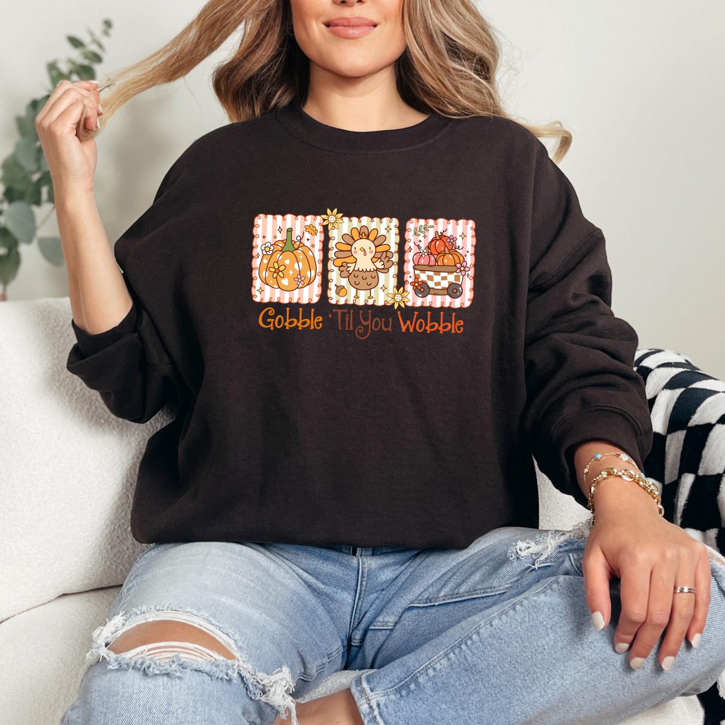 Wholesale Gobble Til You Wobble Sweatshirt - Dark Chocolate Sweatshirt