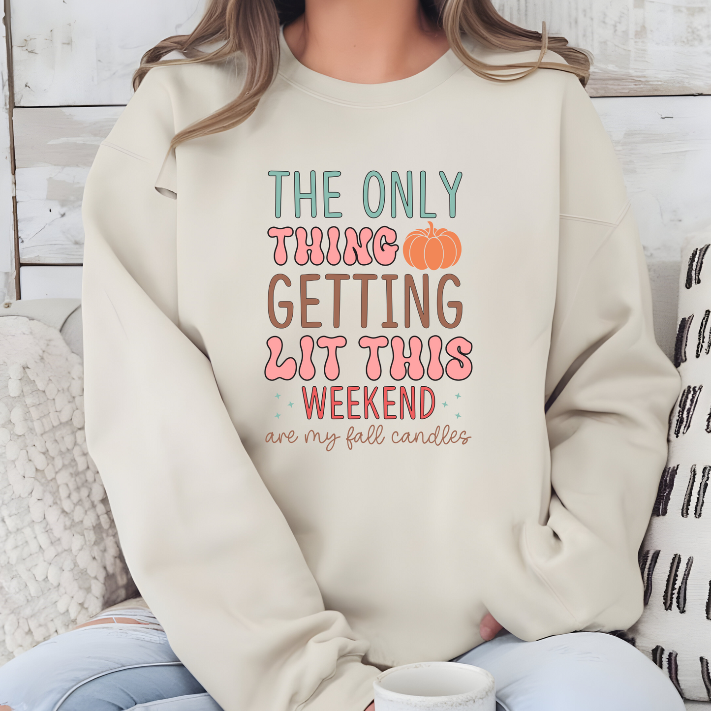 Wholesale Fall Candles Getting Lit Sweatshirt - Sand Sweatshirt